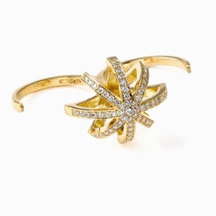 Star Ring in 18K Yellow Gold and White Diamonds Two Finger Gold and Diamond Ring