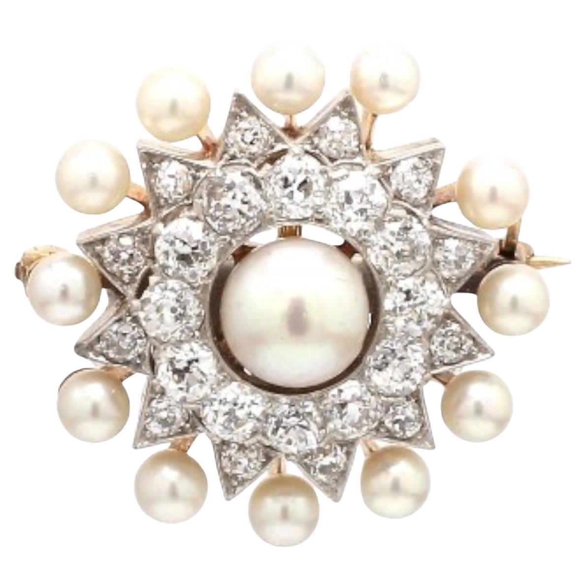Star Ring with Old Mine Cut Diamonds and Pearls
