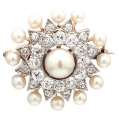 Star Ring with Old Mine Cut Diamonds and Pearls
