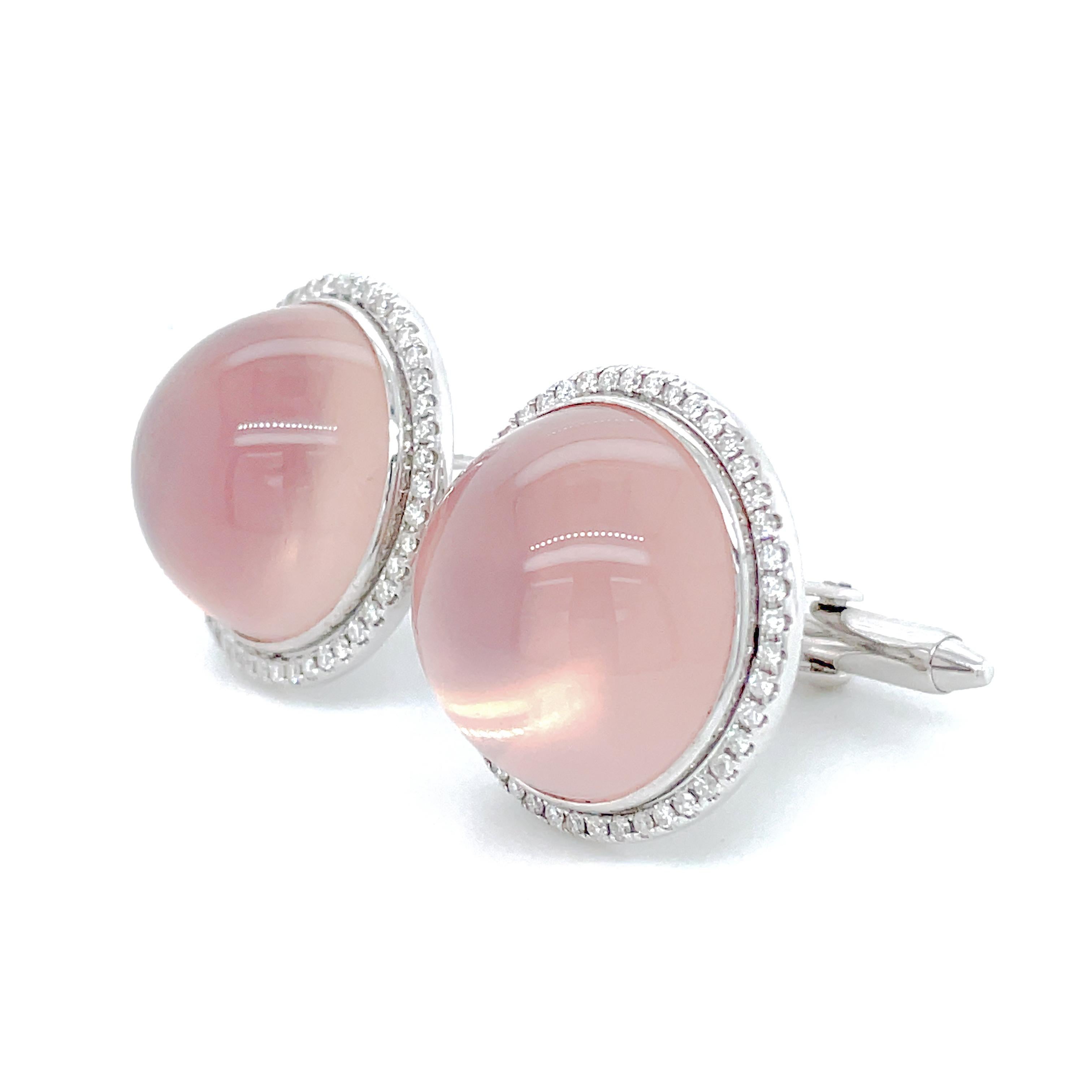 Taille ronde Boutons de manchette étoilés en quartz rose et diamants en vente