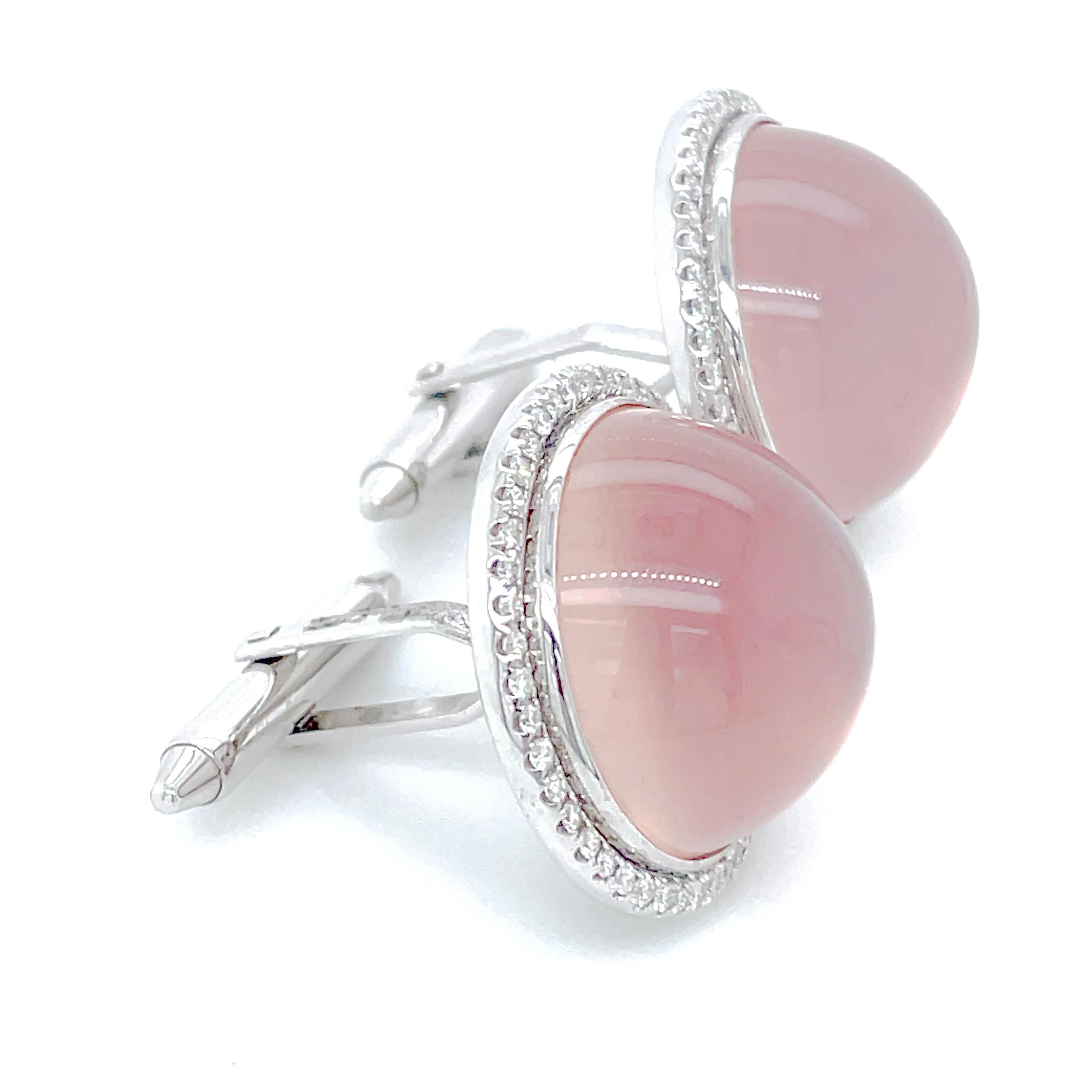 Star Rose Quartz and Diamond Cufflinks In New Condition For Sale In Hong Kong, HK