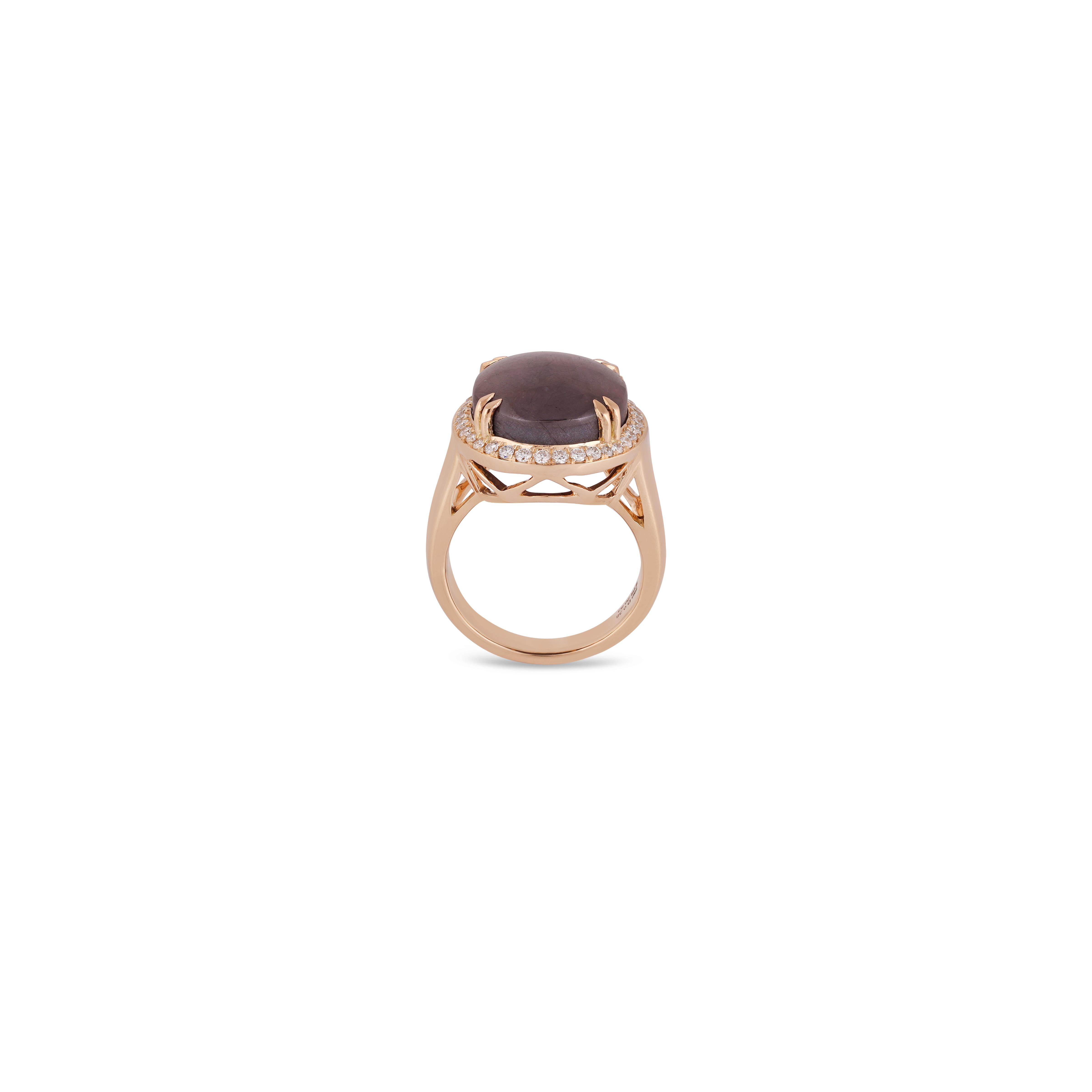Contemporary Star Ruby 6 Line & Diamond Ring in 18 Karat Yellow Gold For Sale