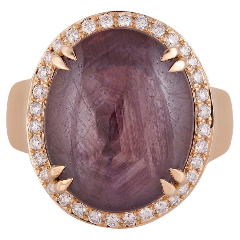 Star Ruby 6 Line & Diamond Ring in 18 Karat Yellow Gold