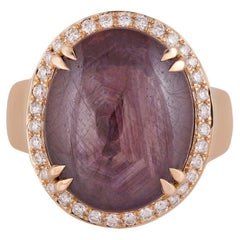 Bague étoile de rubis 6 lignes et diamants en or jaune 18 carats