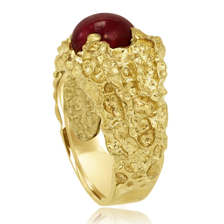 Star Ruby 6.05 Carat Matt Gold Finish Men Fashion Ring For Sale at 1stDibs