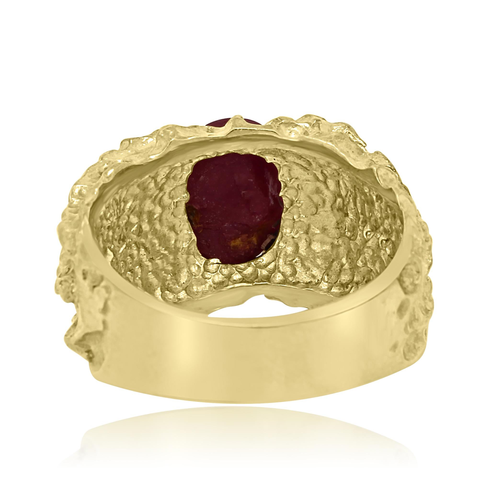 Oval Cut Star Ruby 6.05 Carat Matt Gold Finish Men Fashion Ring For Sale