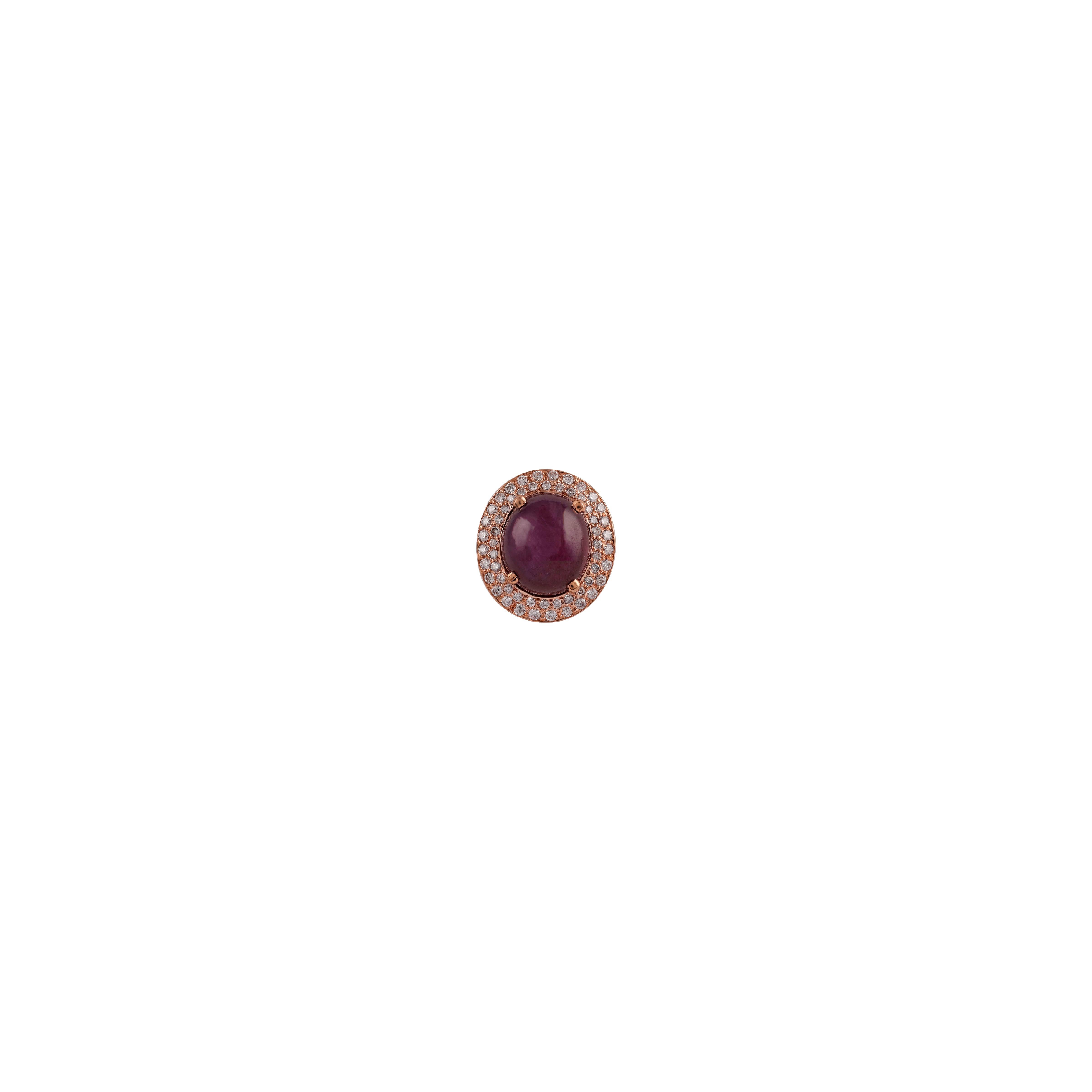 Cabochon Star Ruby 6.24 Carat, Diamond Ring Come Pendant Necklace in Solid 18k Rose Gold For Sale