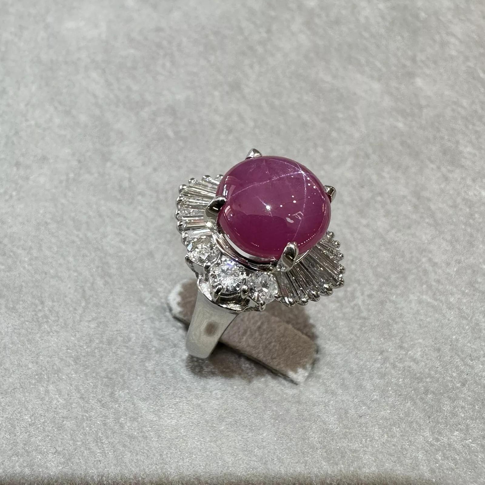 Anillo Bailarina de Rubí Estrella de 8,90 quilates y Diamantes en Platino en Excelente estado para la venta en La Jolla, CA