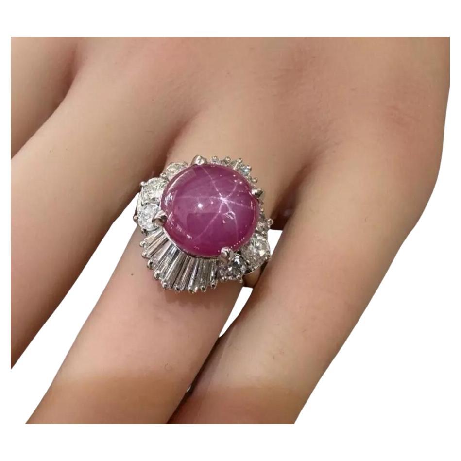 Anillo Bailarina de Rubí Estrella de 8,90 quilates y Diamantes en Platino en venta