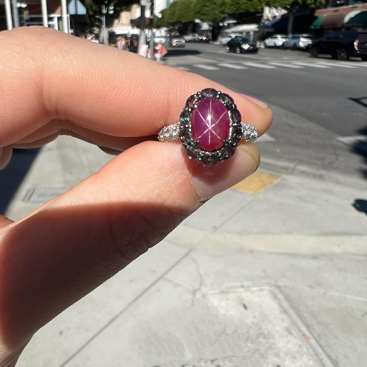 Oval Cut Star Ruby Alexandrite Diamond Platinum Ring
