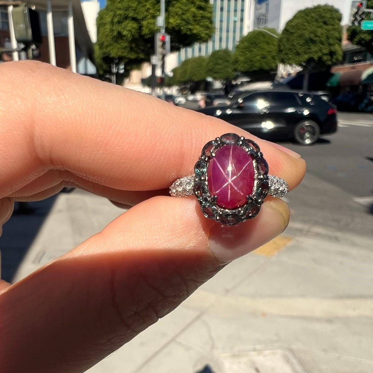 Star Ruby Alexandrite Diamond Platinum Ring In New Condition In Beverly Hills, CA