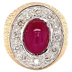 Sternrubin- und Diamantring aus 18k Gelbgold, ca. 1960er Jahre