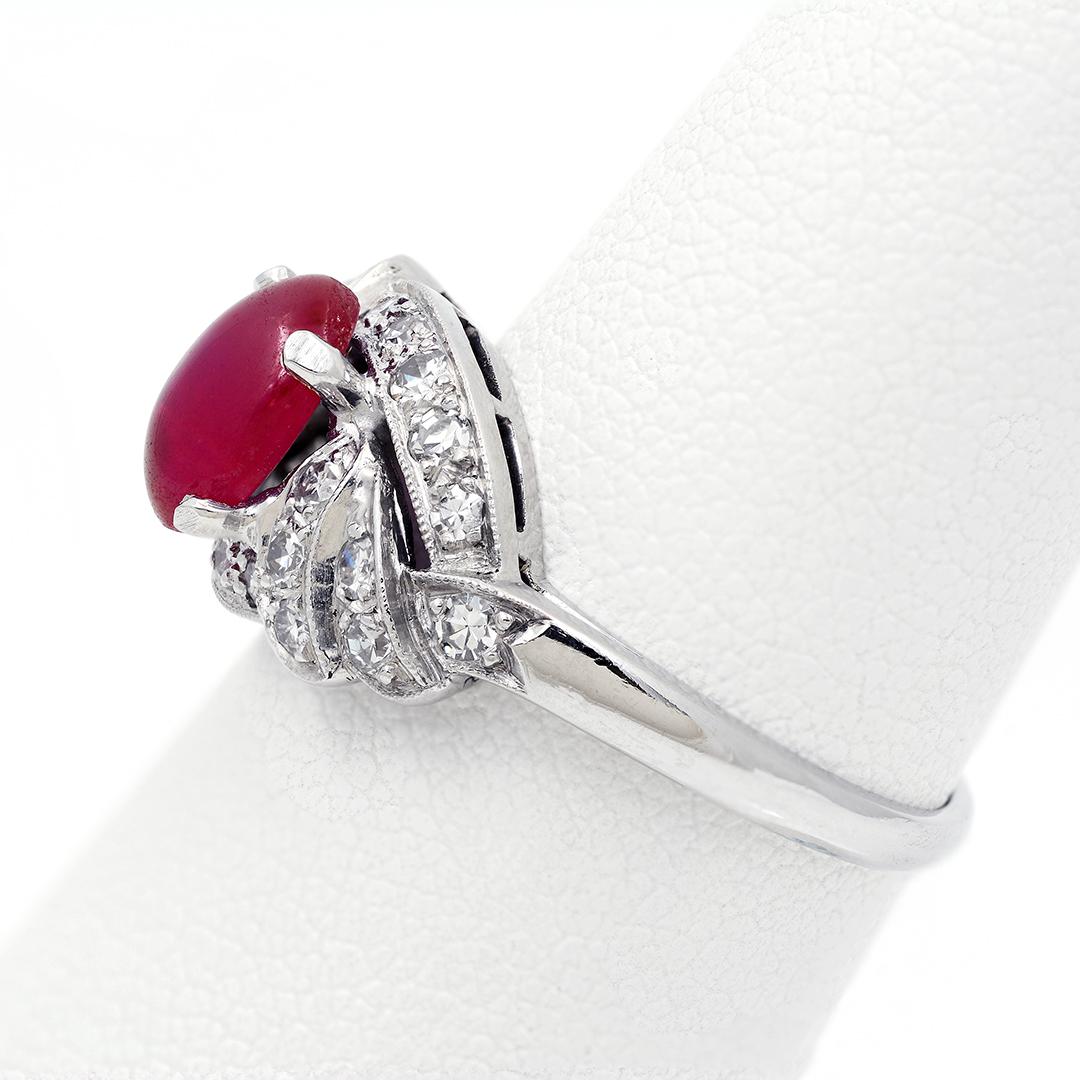 Star Ruby and Diamond Platinum Art Deco Ring In Good Condition In Dallas, TX