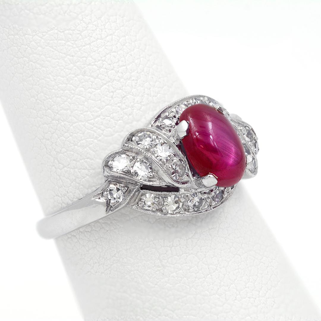 Women's Star Ruby and Diamond Platinum Art Deco Ring