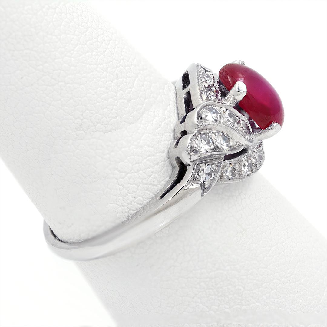 Star Ruby and Diamond Platinum Art Deco Ring 1