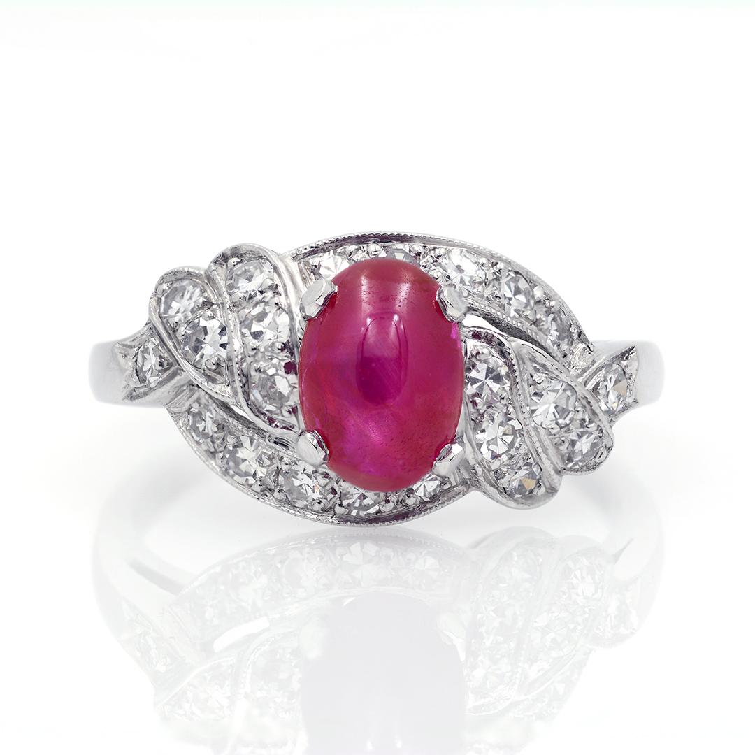 Star Ruby and Diamond Platinum Art Deco Ring 2