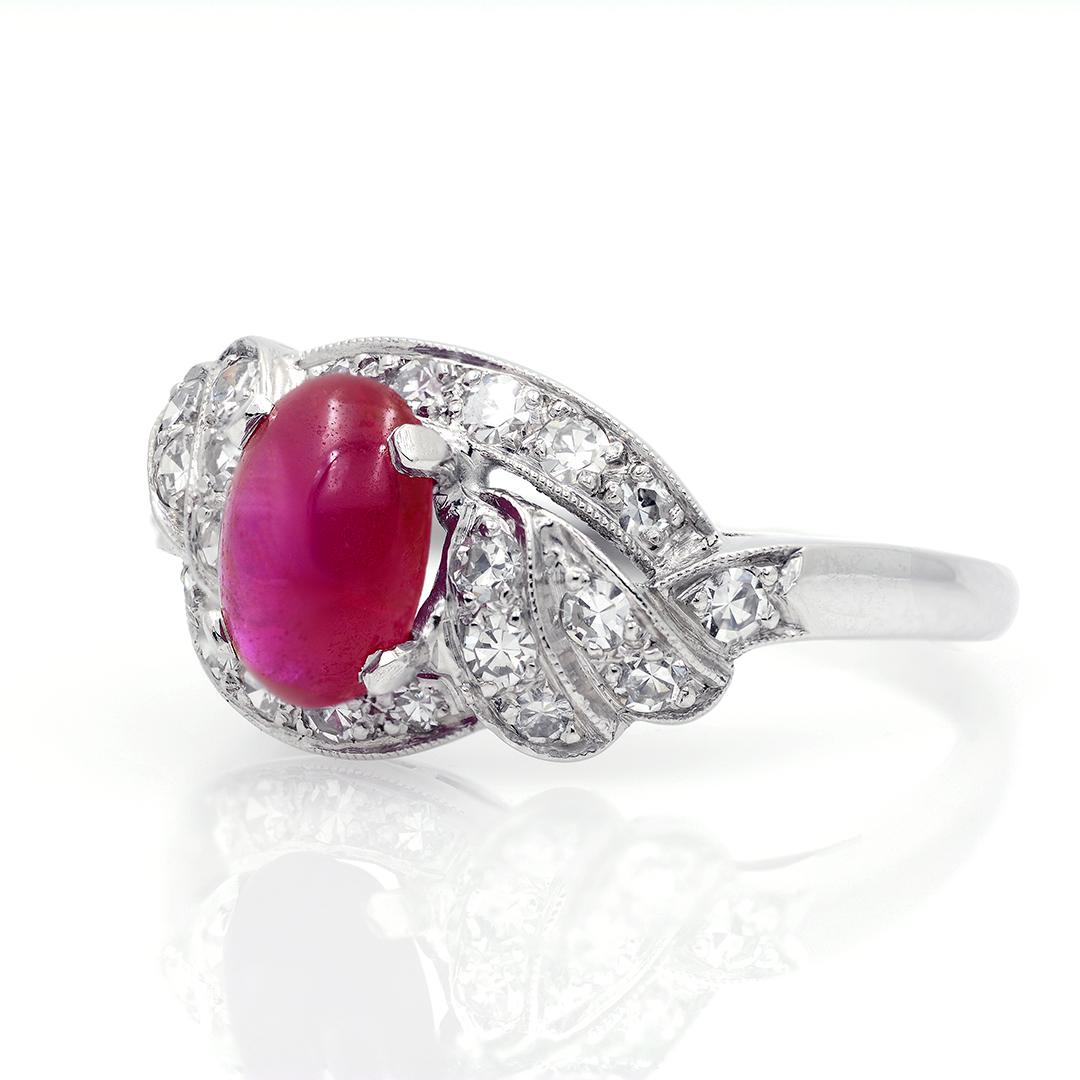 Star Ruby and Diamond Platinum Art Deco Ring 3