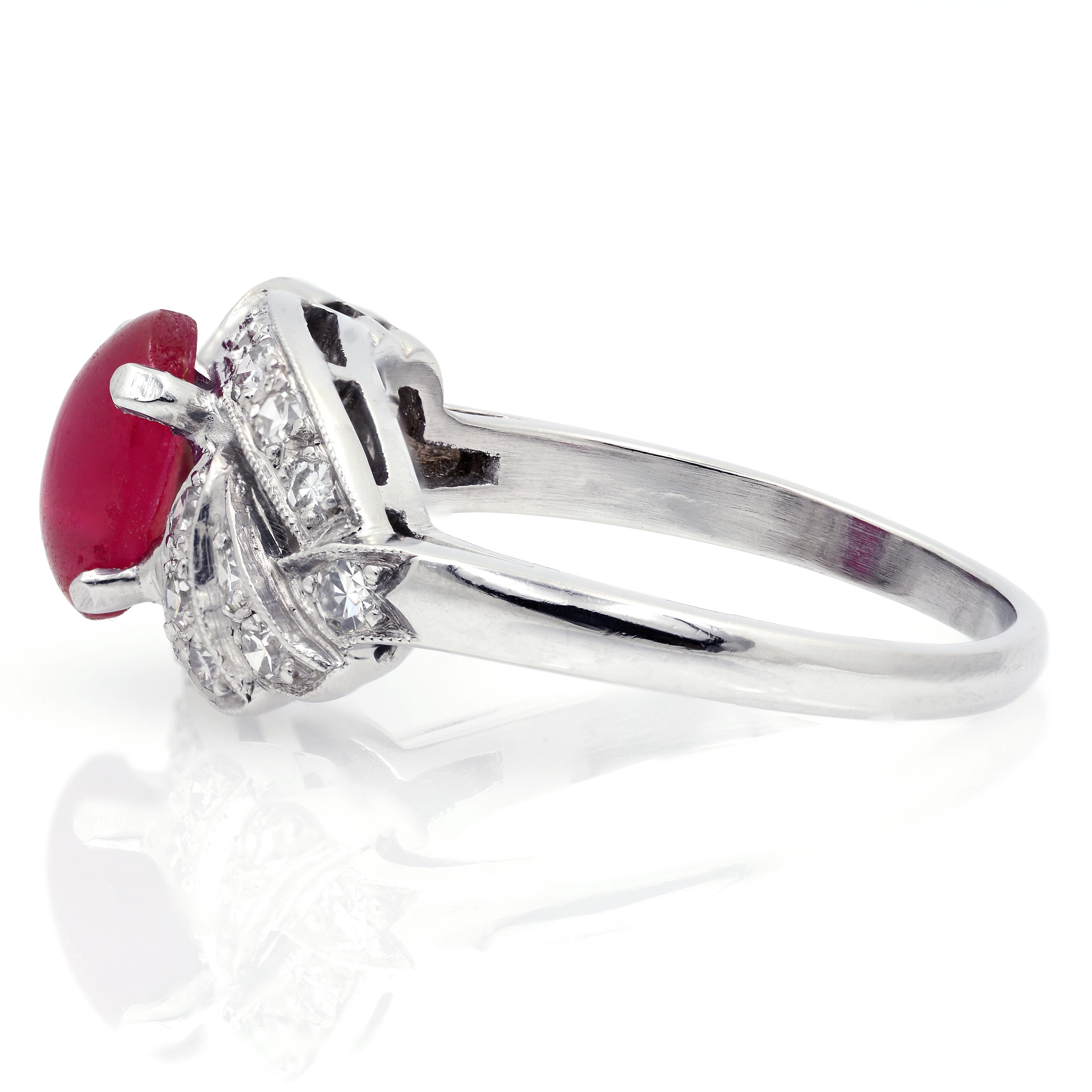 Star Ruby and Diamond Platinum Art Deco Ring 4