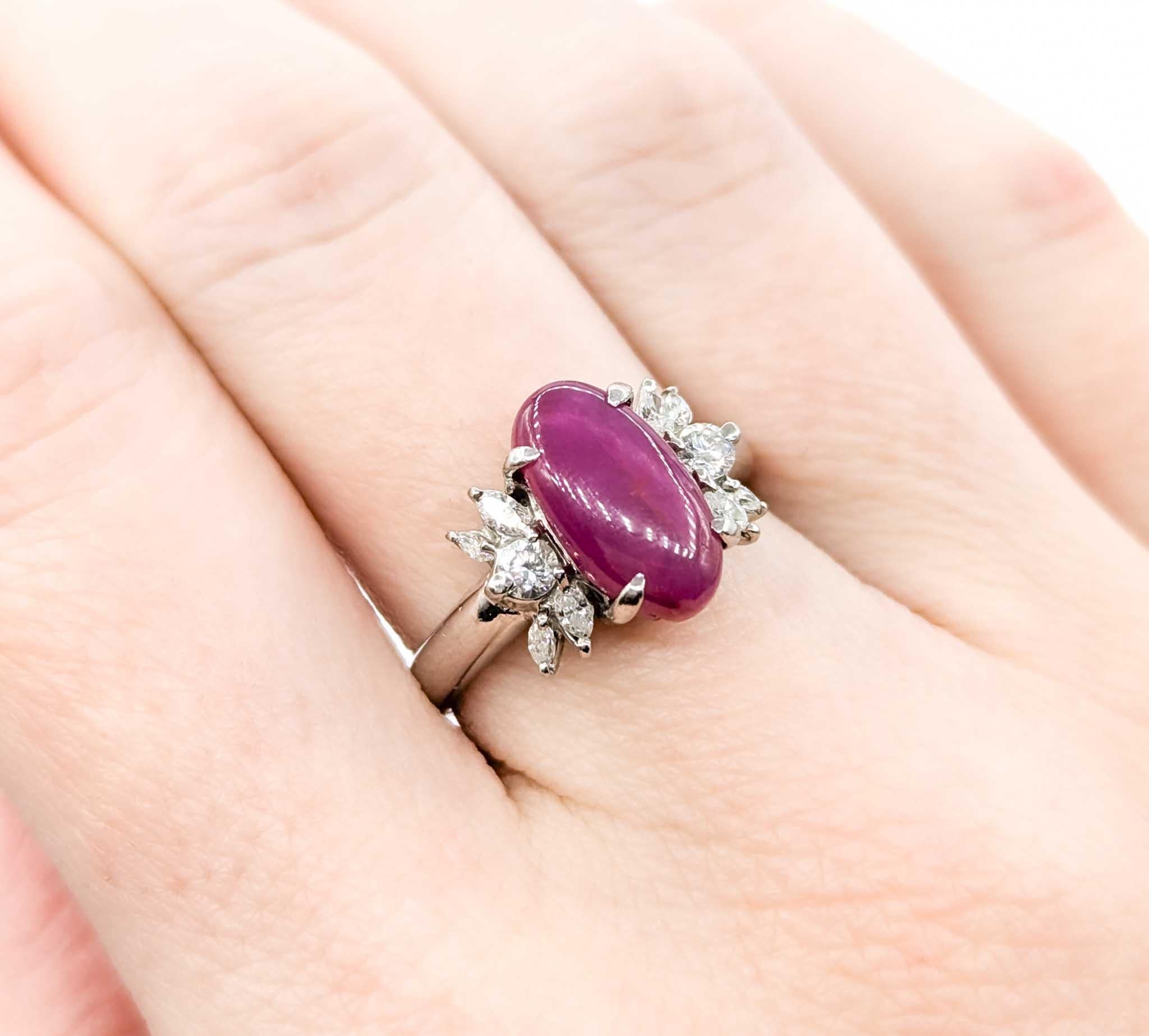 Star Rubin und Diamant Ring in Platin (Cabochon)
