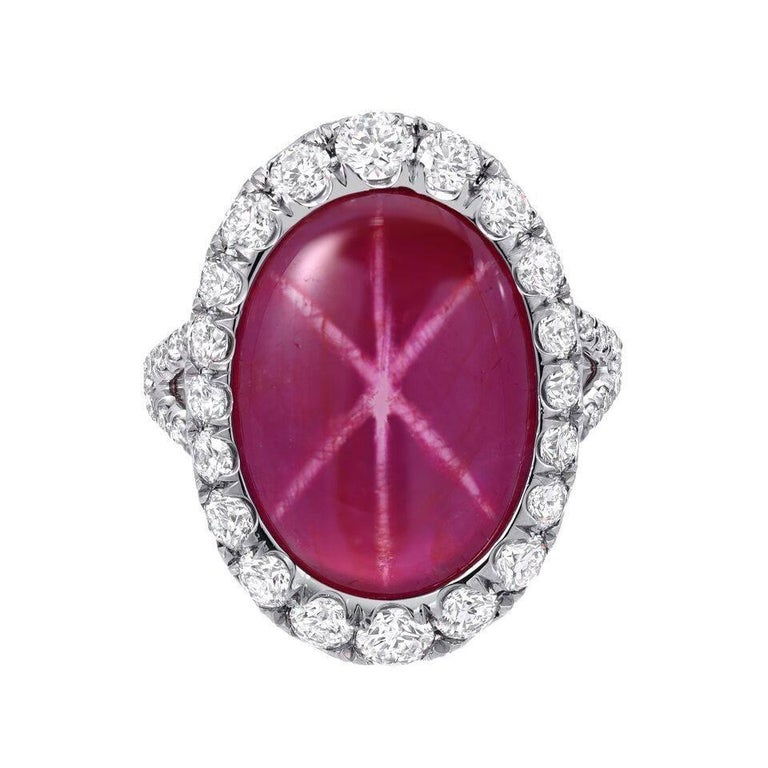 Star Ruby Diamond Platinum Ring Oval 9.91 Carat Unheated GIA Certified