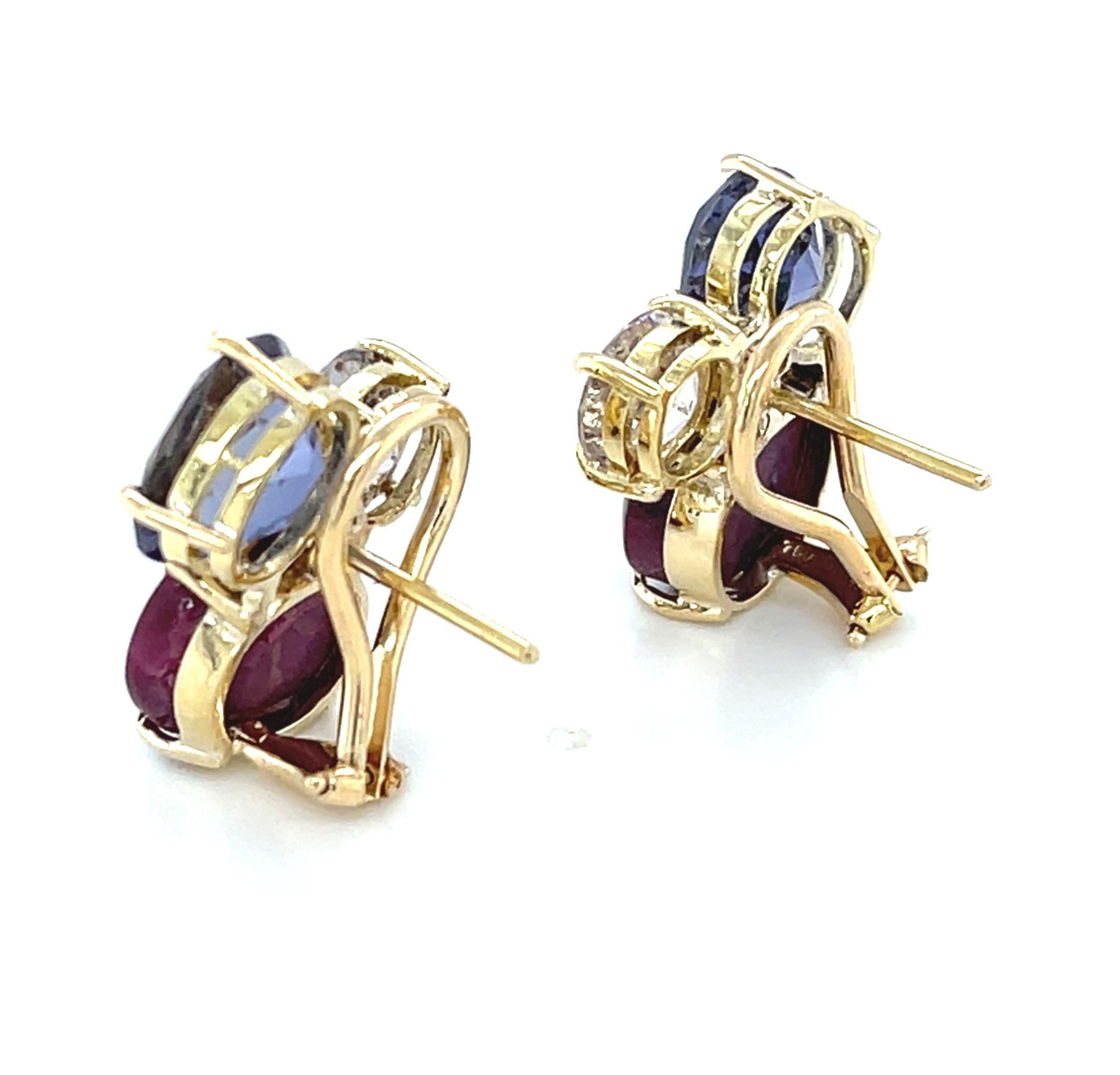 Star Ruby, Faceted Iolite and Lavender Spinel Earrings in 18k Yellow Gold In New Condition For Sale In Los Angeles, CA
