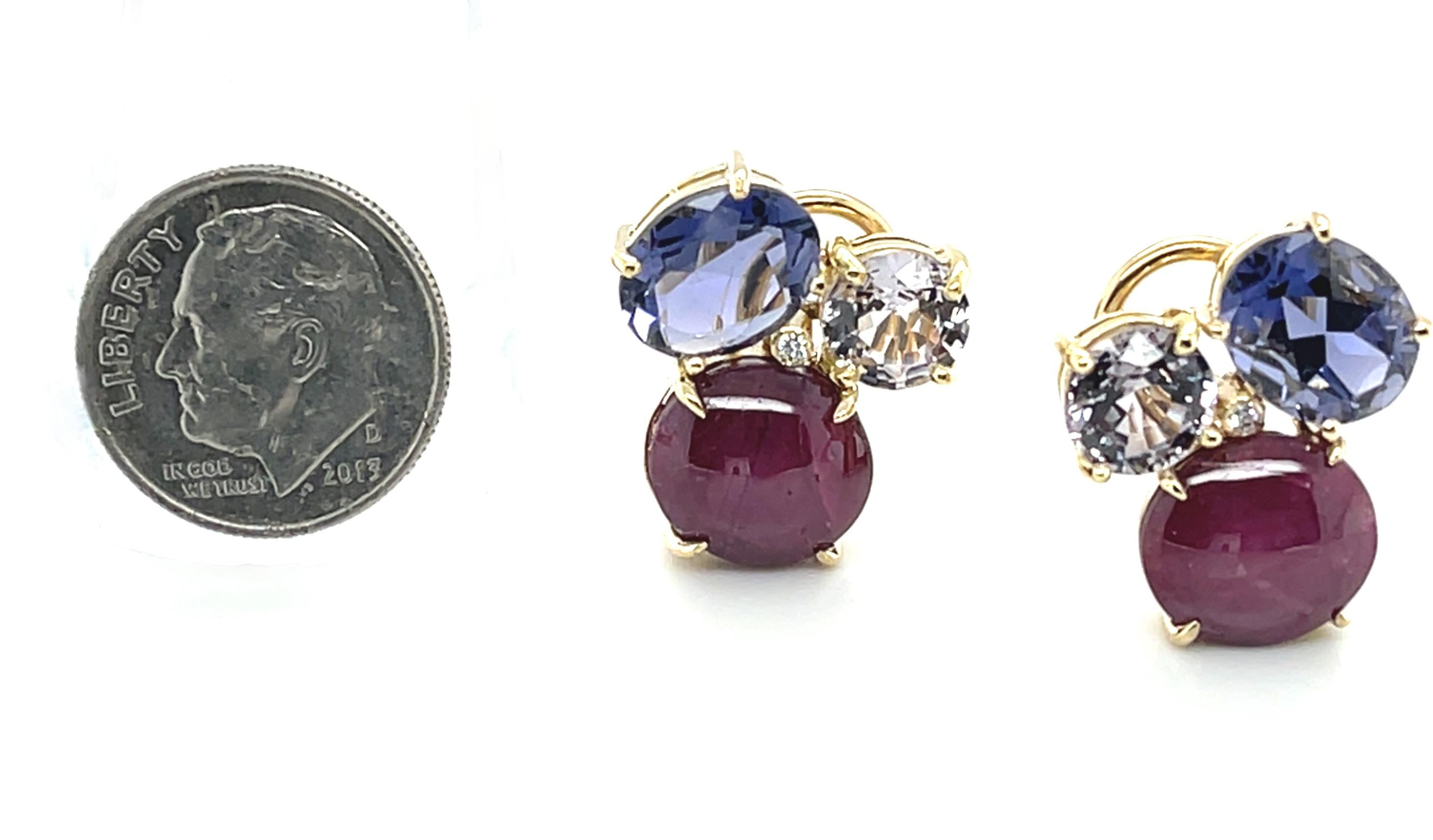 Women's Star Ruby, Faceted Iolite and Lavender Spinel Earrings in 18k Yellow Gold For Sale
