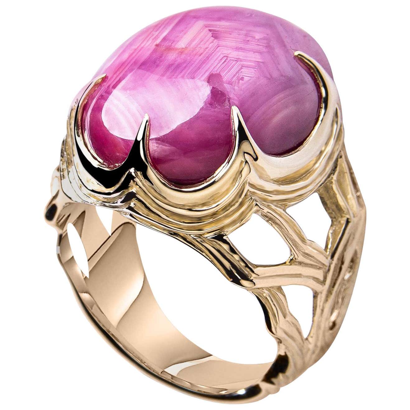 Large Star Ruby Ring gold Big Cocktail ring Pink Red Unisex For Sale at ...