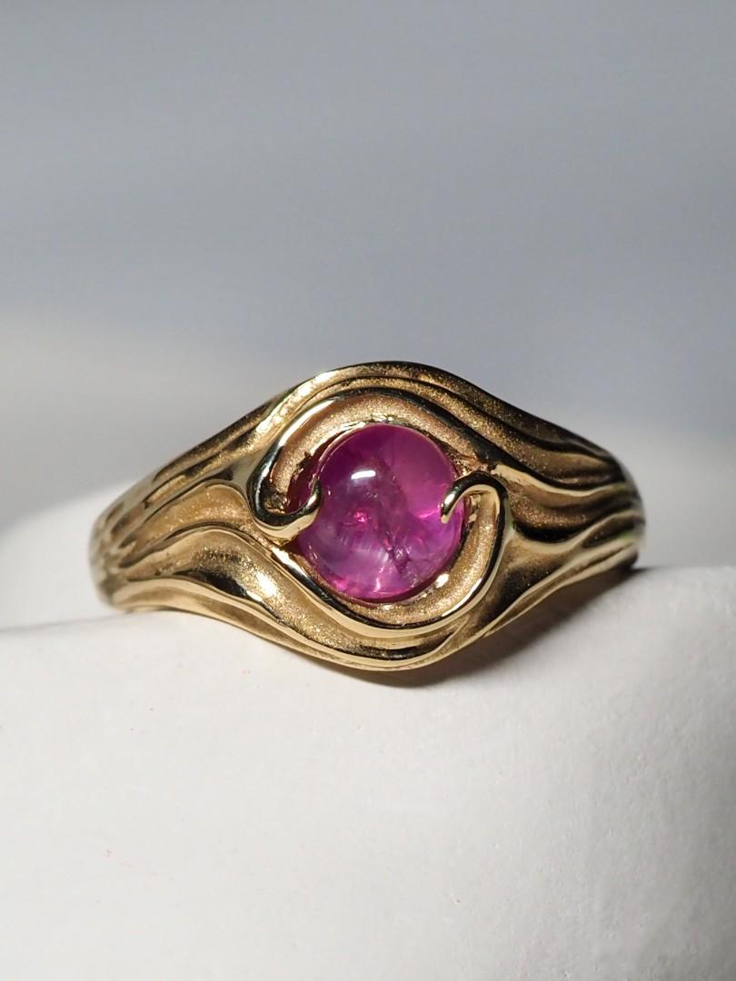 Star Ruby Gold Ring Hot Pink Natural Cabochon Gem Report Swirl Band For Sale 5