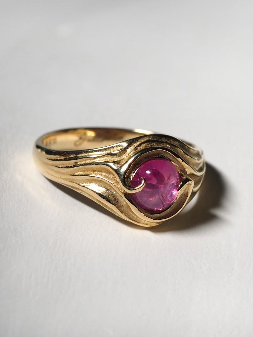 Star Ruby Gold Ring Hot Pink Natural Cabochon Gem Report Swirl Band For Sale 6