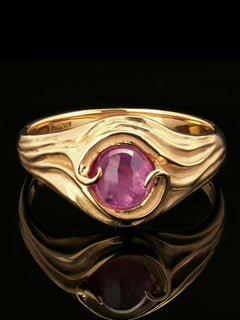 Star Ruby Gold Ring Hot Pink Natural Cabochon Gem Report Swirl Band