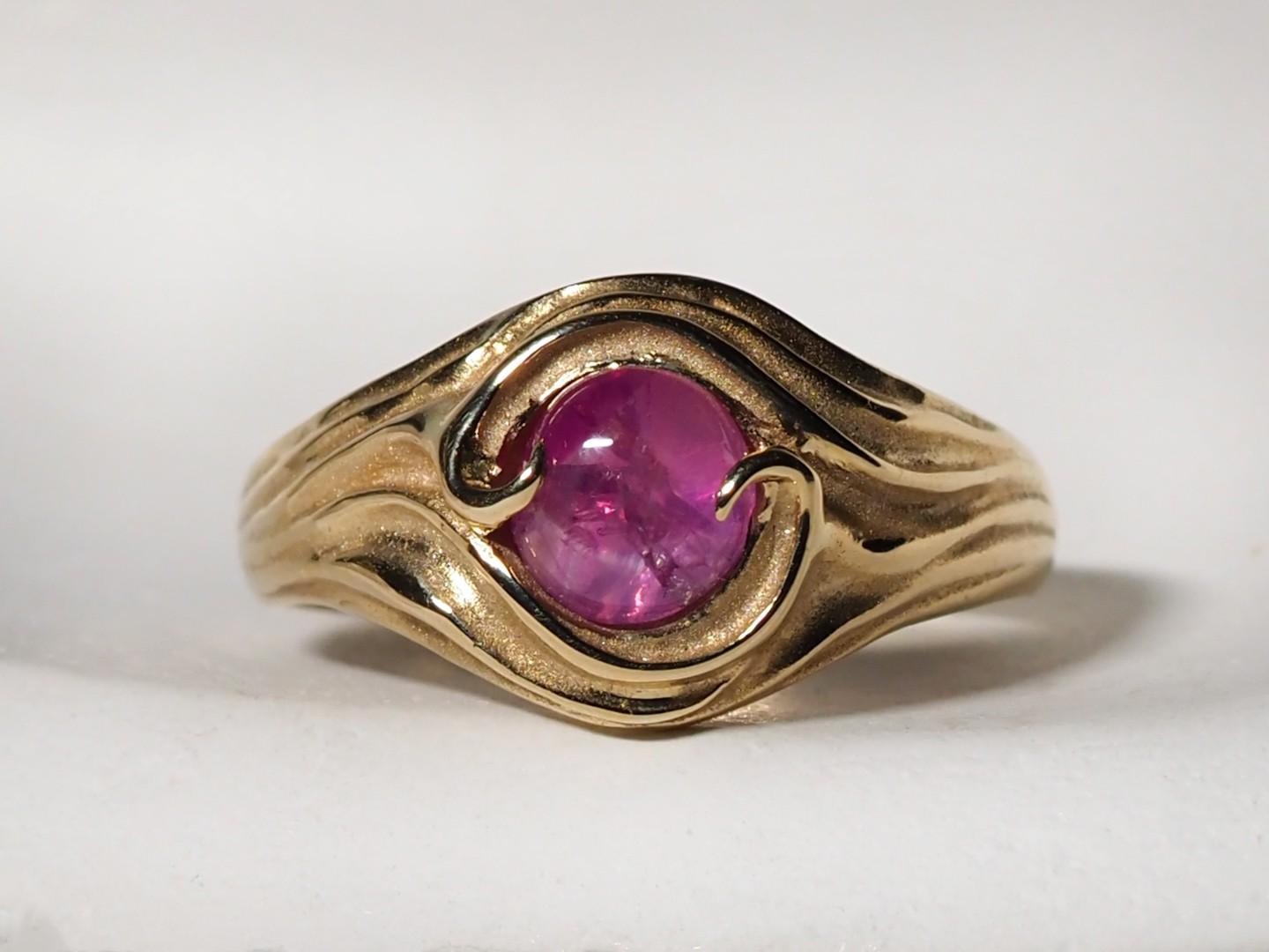 Star Ruby Gold Ring Hot Pink Natural Cabochon Gem Report Swirl Band For Sale 1