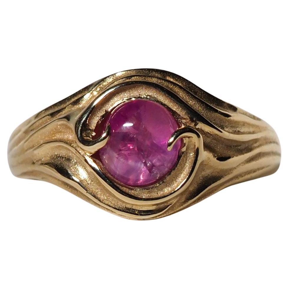 Star Ruby Gold Ring Hot Pink Natural Cabochon Gem Report Swirl Band For Sale