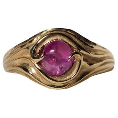Star Ruby Gold Ring Hot Pink Natural Cabochon Gem Report Swirl Band Unisex Rings