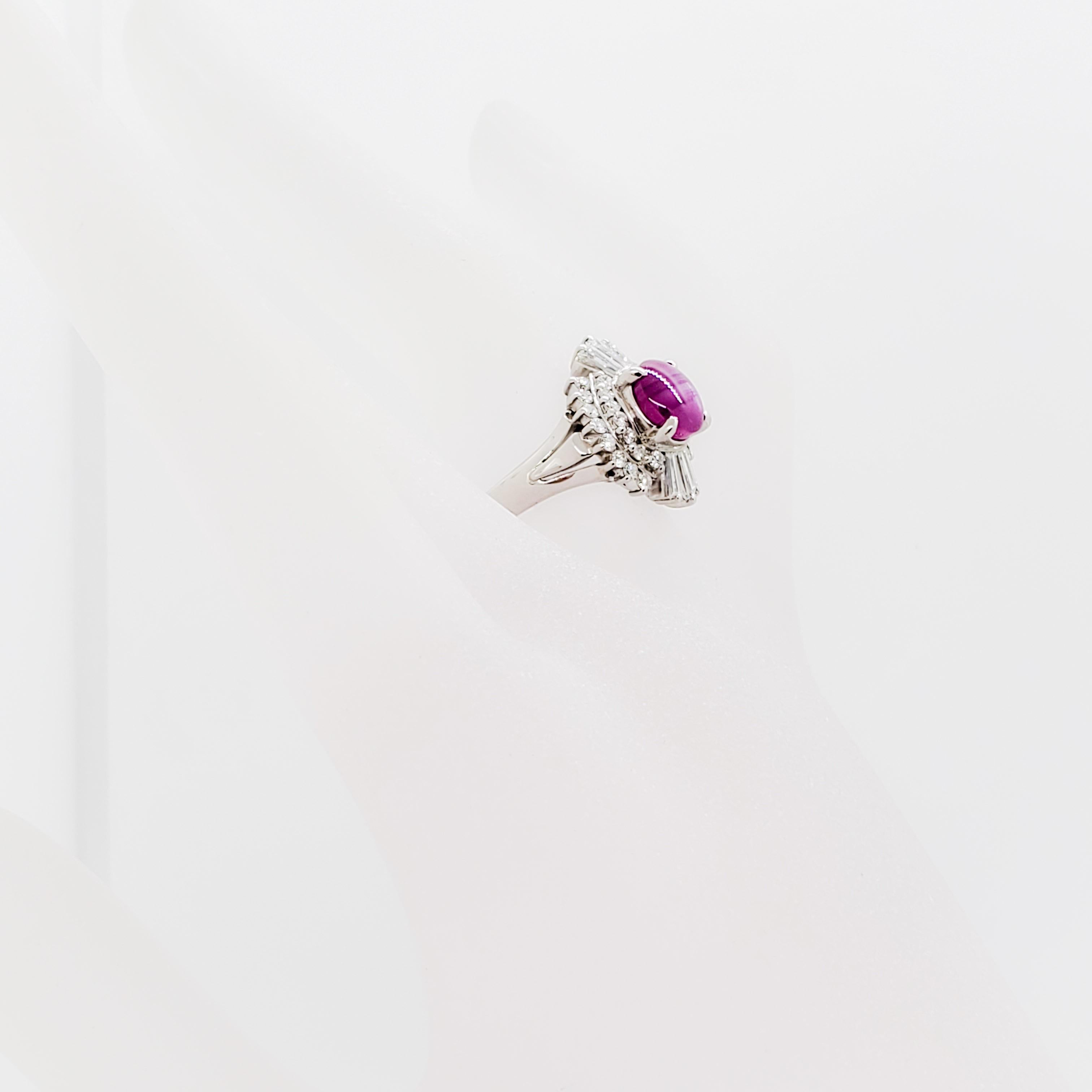 Star Ruby Oval Cabochon and White Diamond Cocktail Ring in Platinum 1