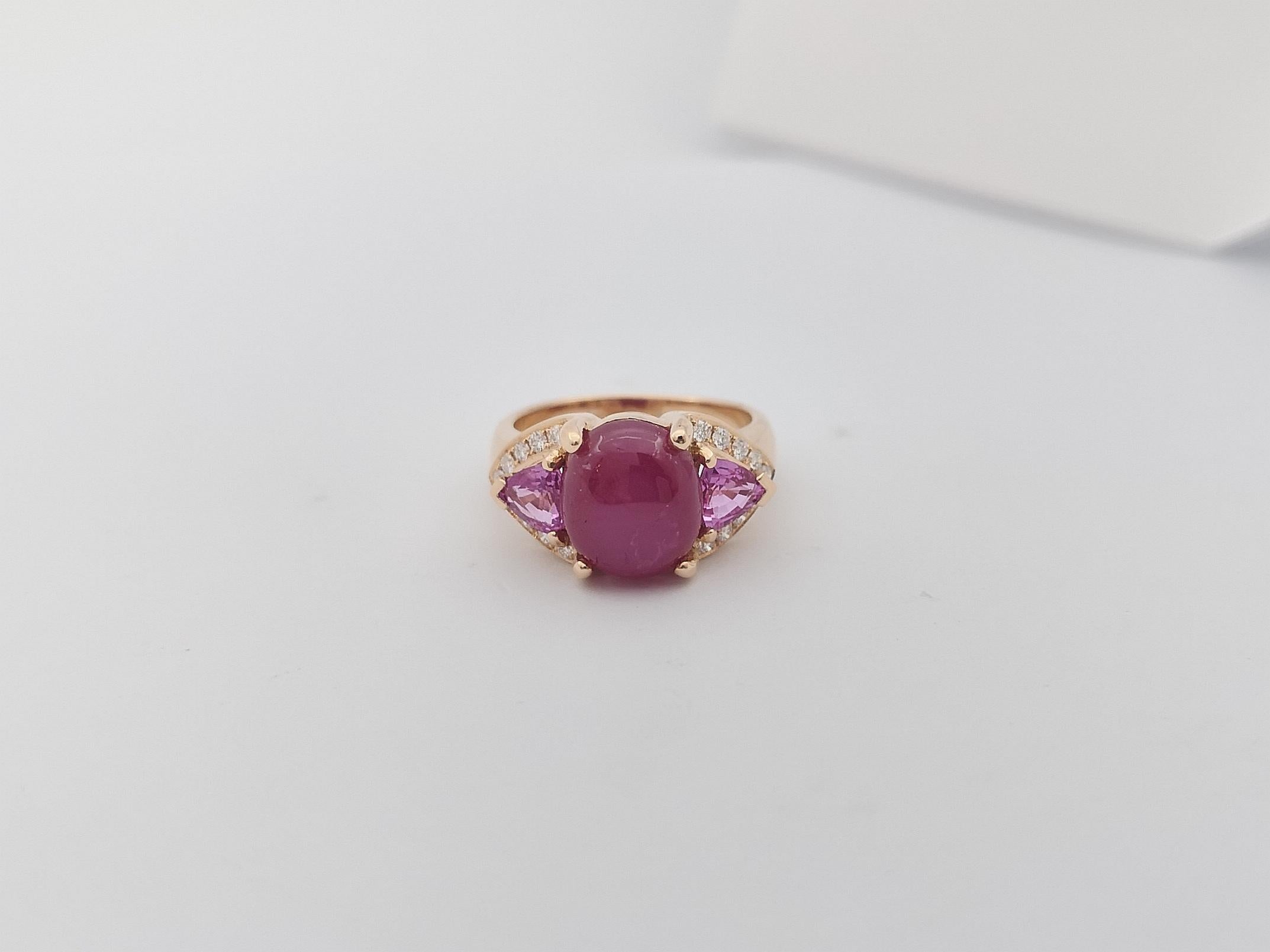 Mixed Cut Star Ruby, Pink Sapphire and Diamond Ring Set in 18 Karat Rose Gold Settings For Sale