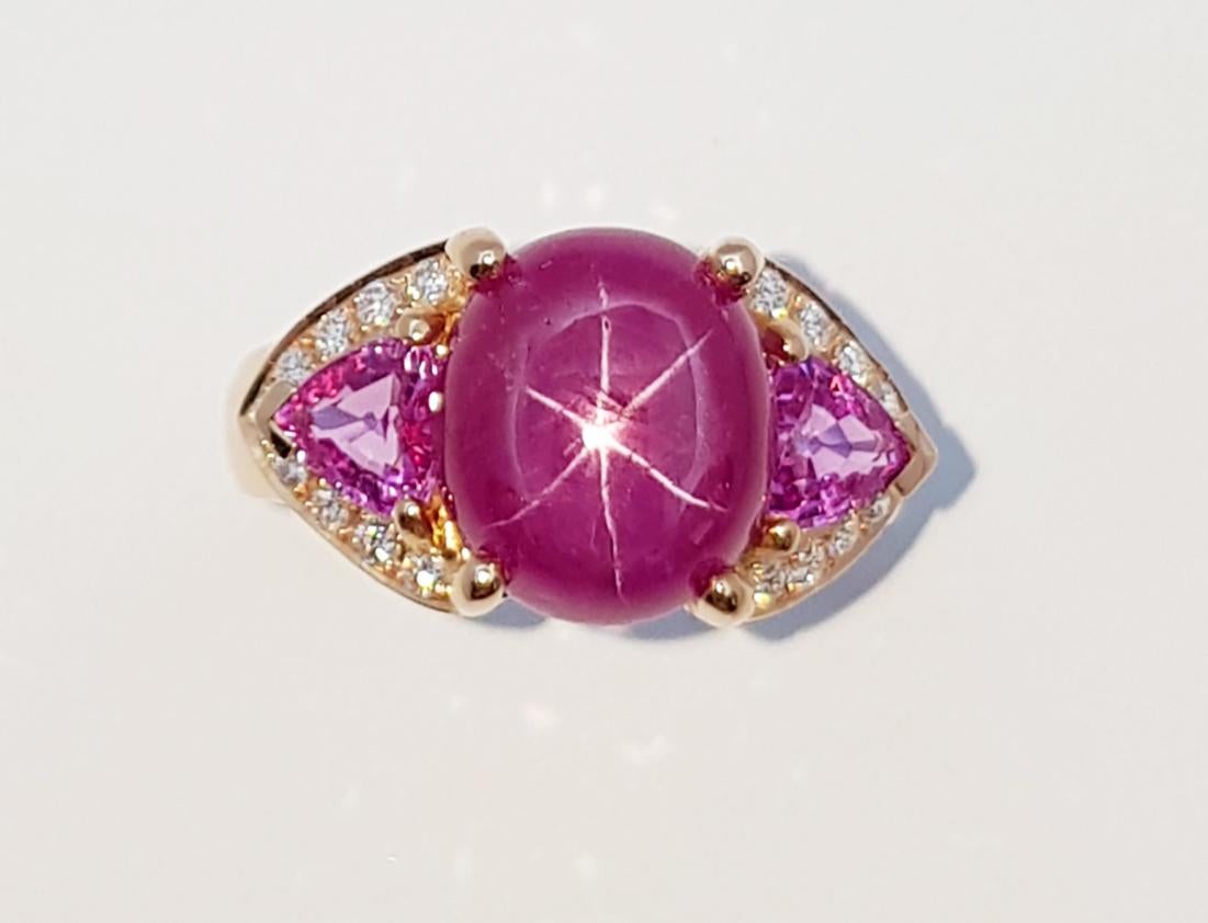 Star Ruby, Pink Sapphire and Diamond Ring Set in 18 Karat Rose Gold Settings In New Condition For Sale In Bangkok, TH