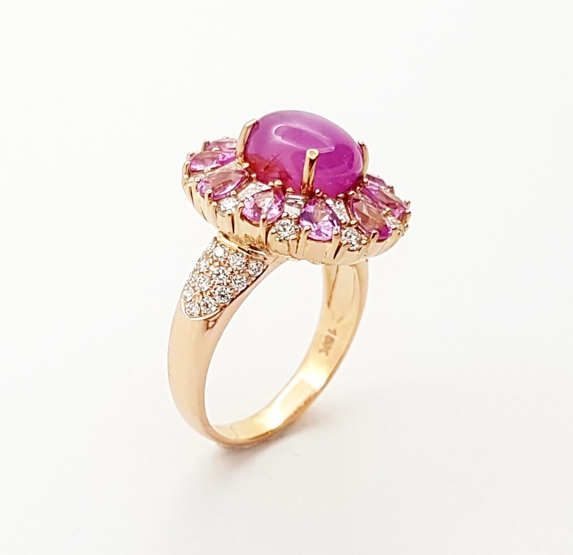 Star Ruby, Pink Sapphire and Diamond Ring set in 18K Rose Gold Settings For Sale 6