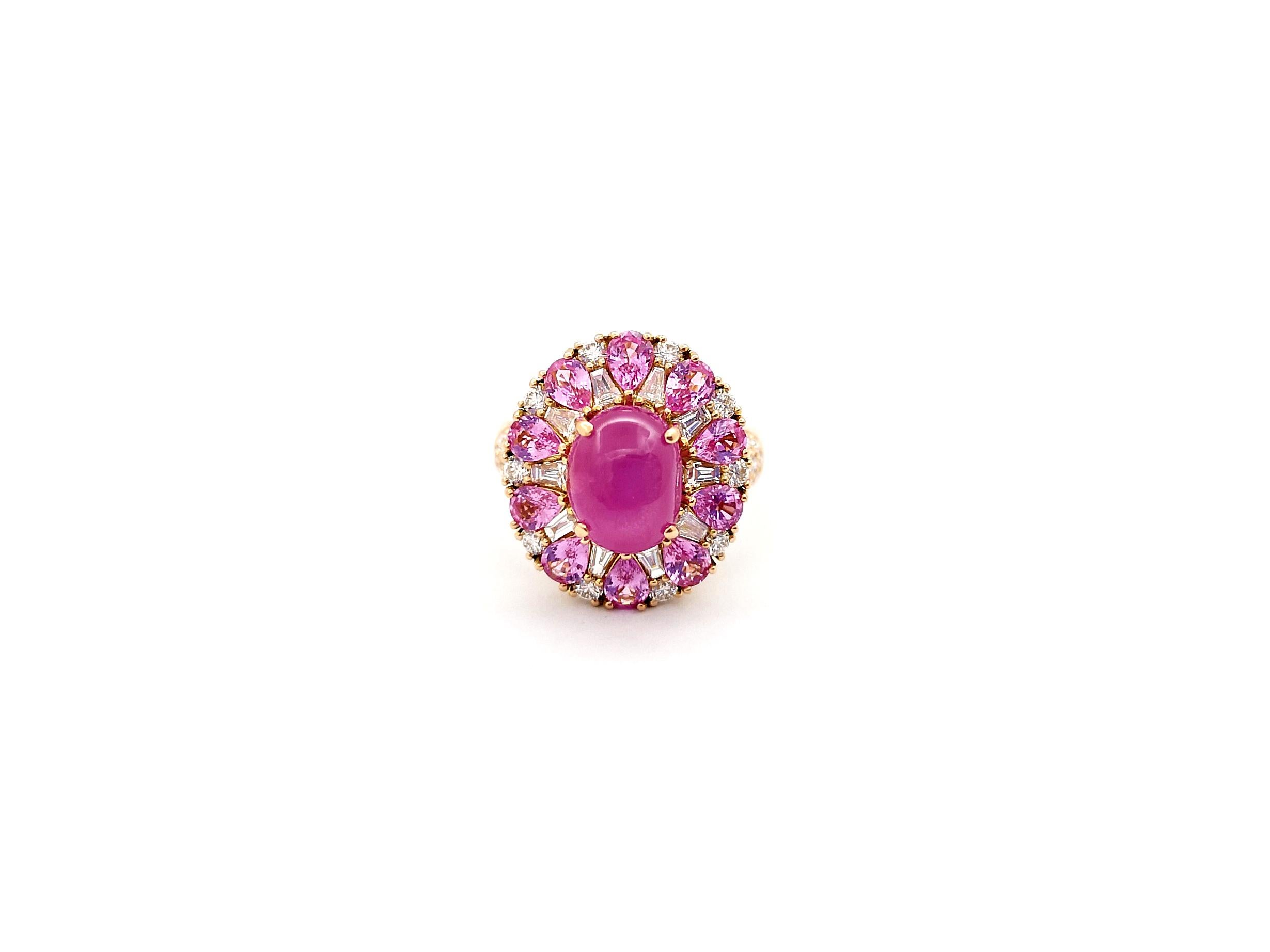 Star Ruby, Pink Sapphire and Diamond Ring set in 18K Rose Gold Settings For Sale 7