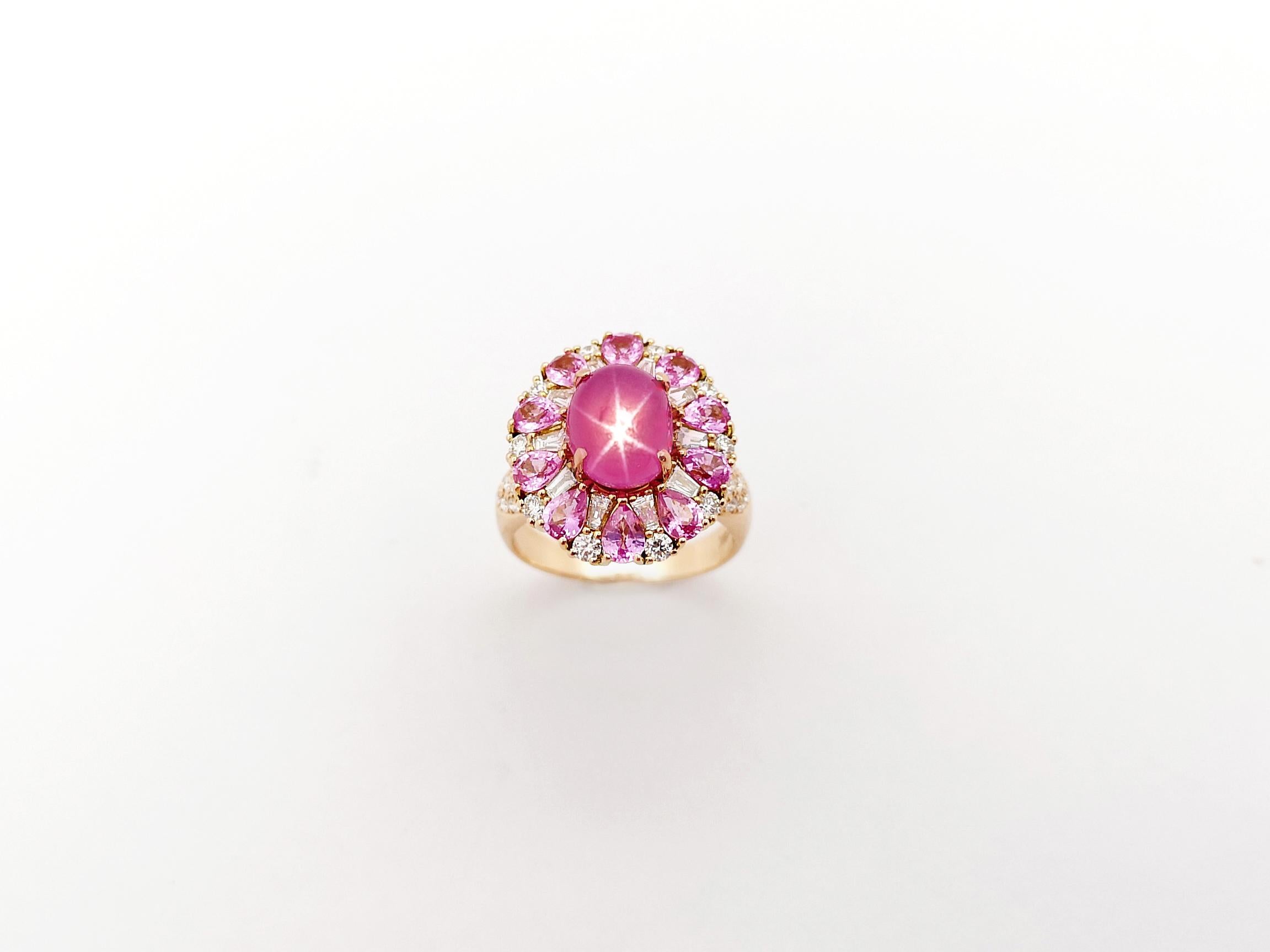 Star Ruby, Pink Sapphire and Diamond Ring set in 18K Rose Gold Settings For Sale 9