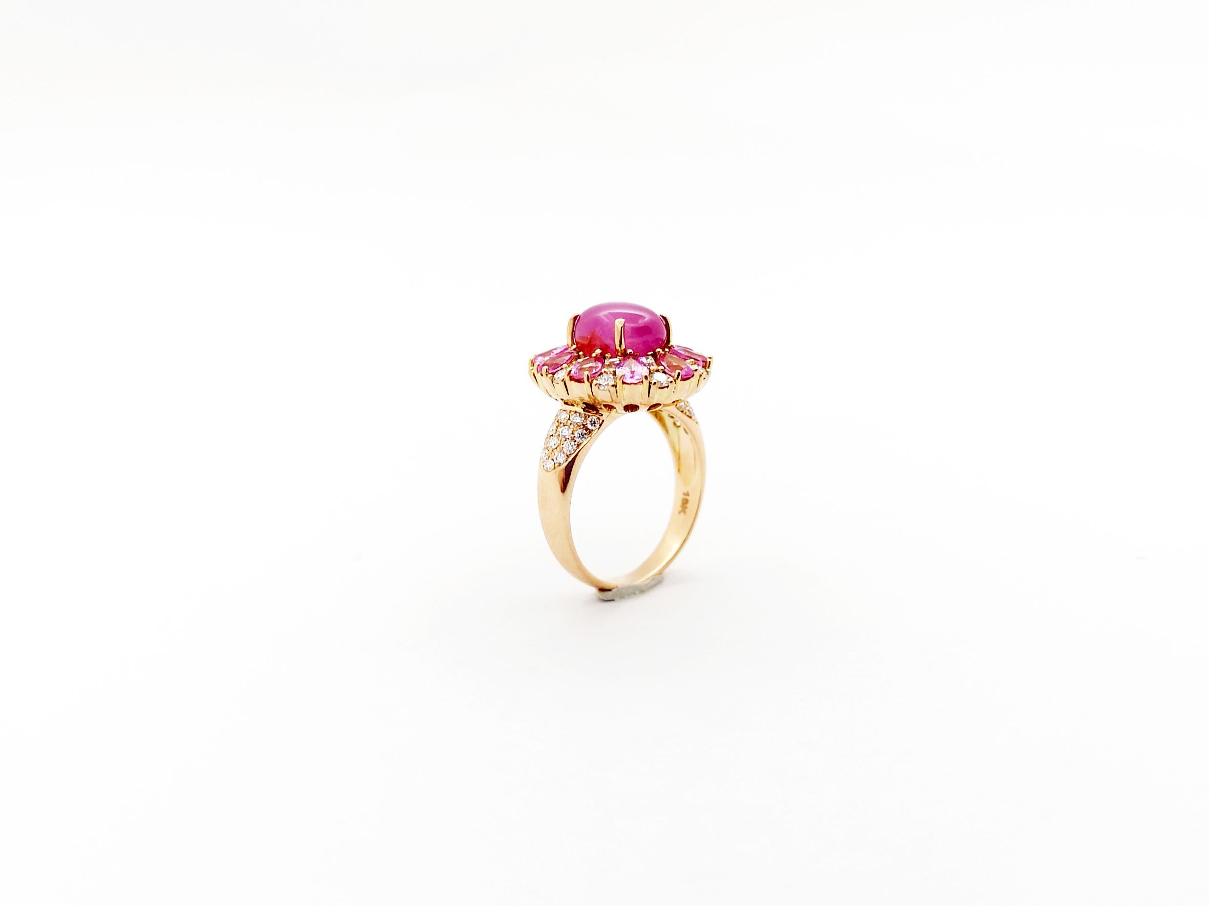 Star Ruby, Pink Sapphire and Diamond Ring set in 18K Rose Gold Settings For Sale 11