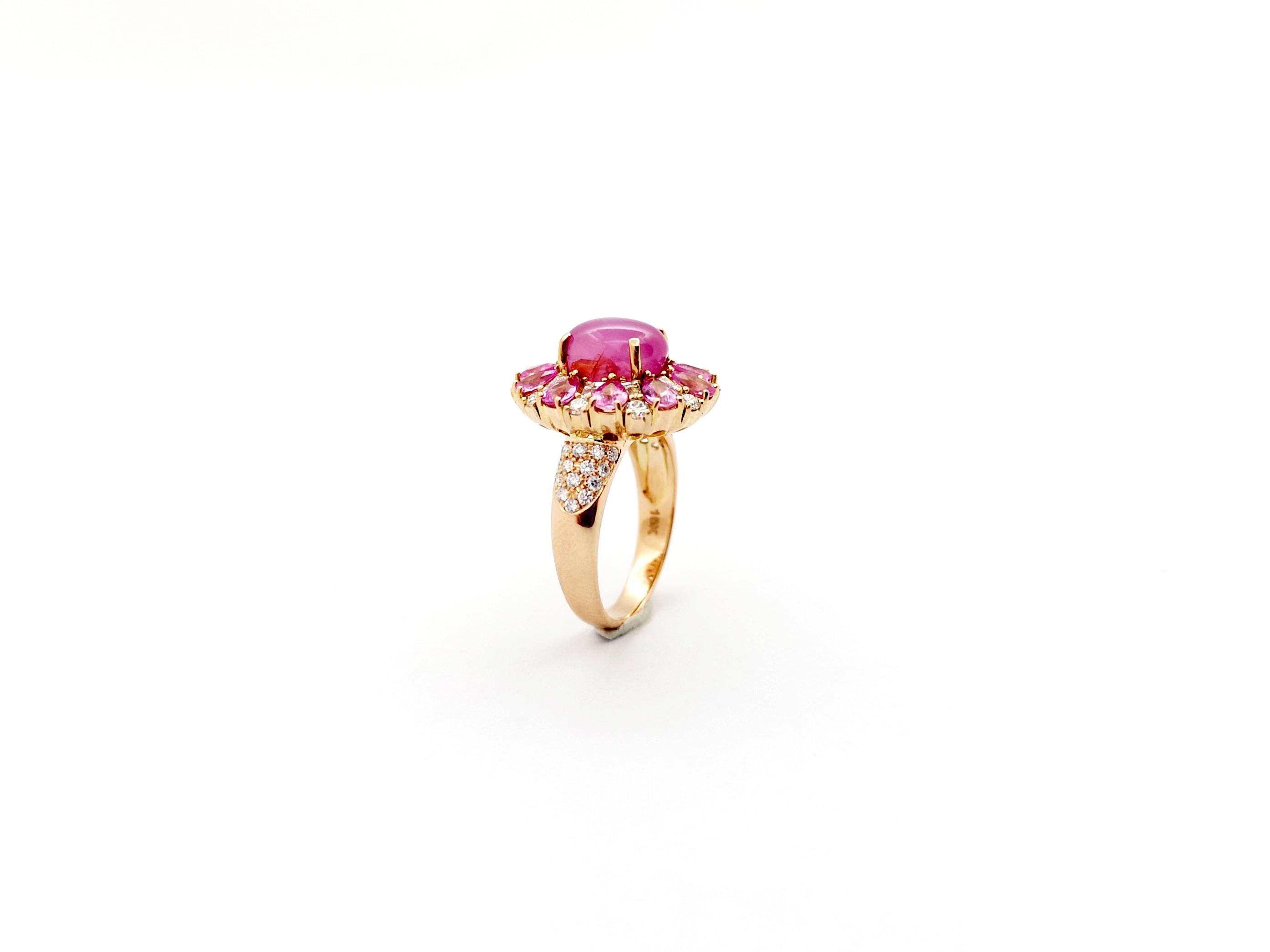 Star Ruby, Pink Sapphire and Diamond Ring set in 18K Rose Gold Settings For Sale 12