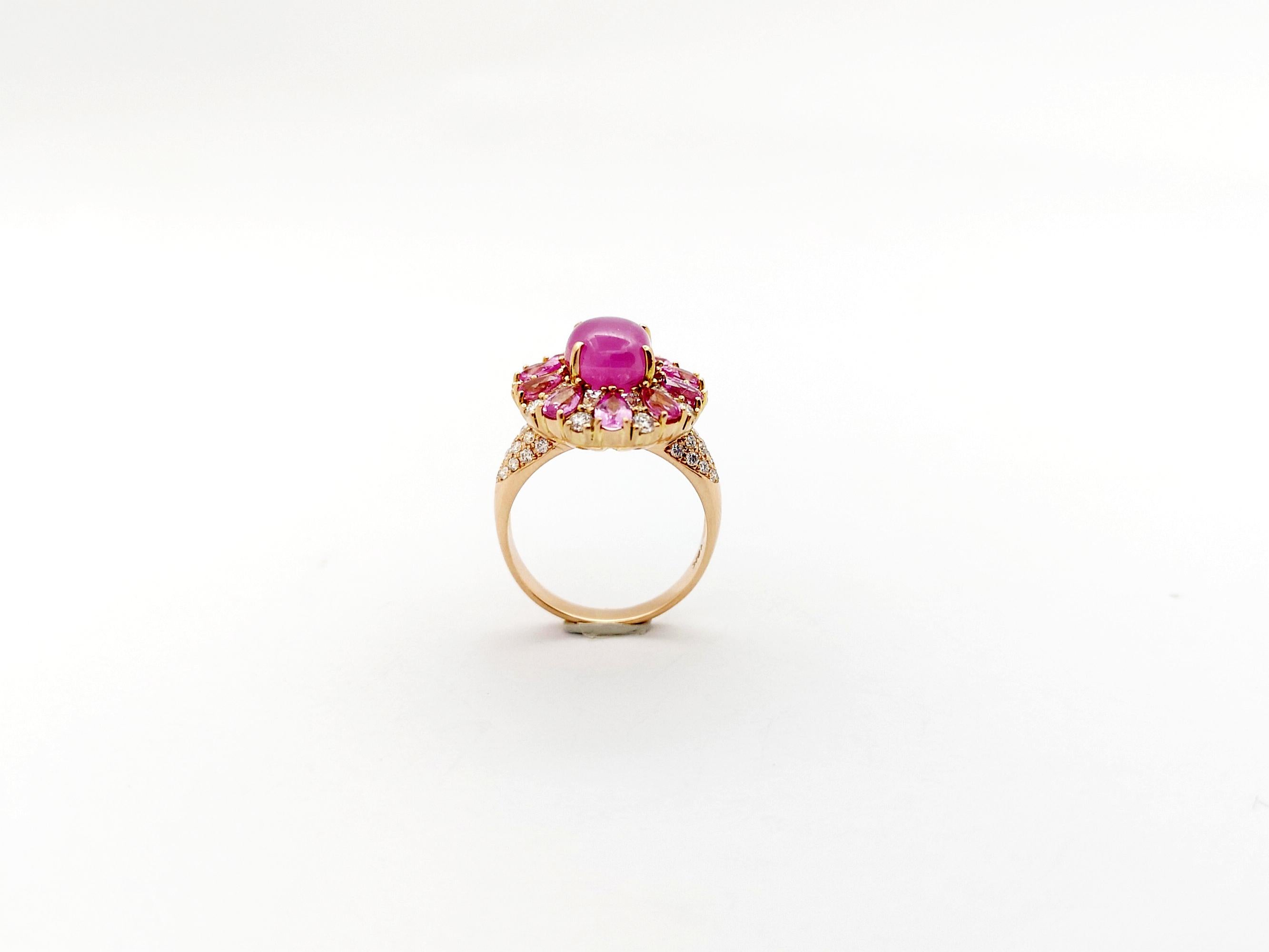 Star Ruby, Pink Sapphire and Diamond Ring set in 18K Rose Gold Settings For Sale 14