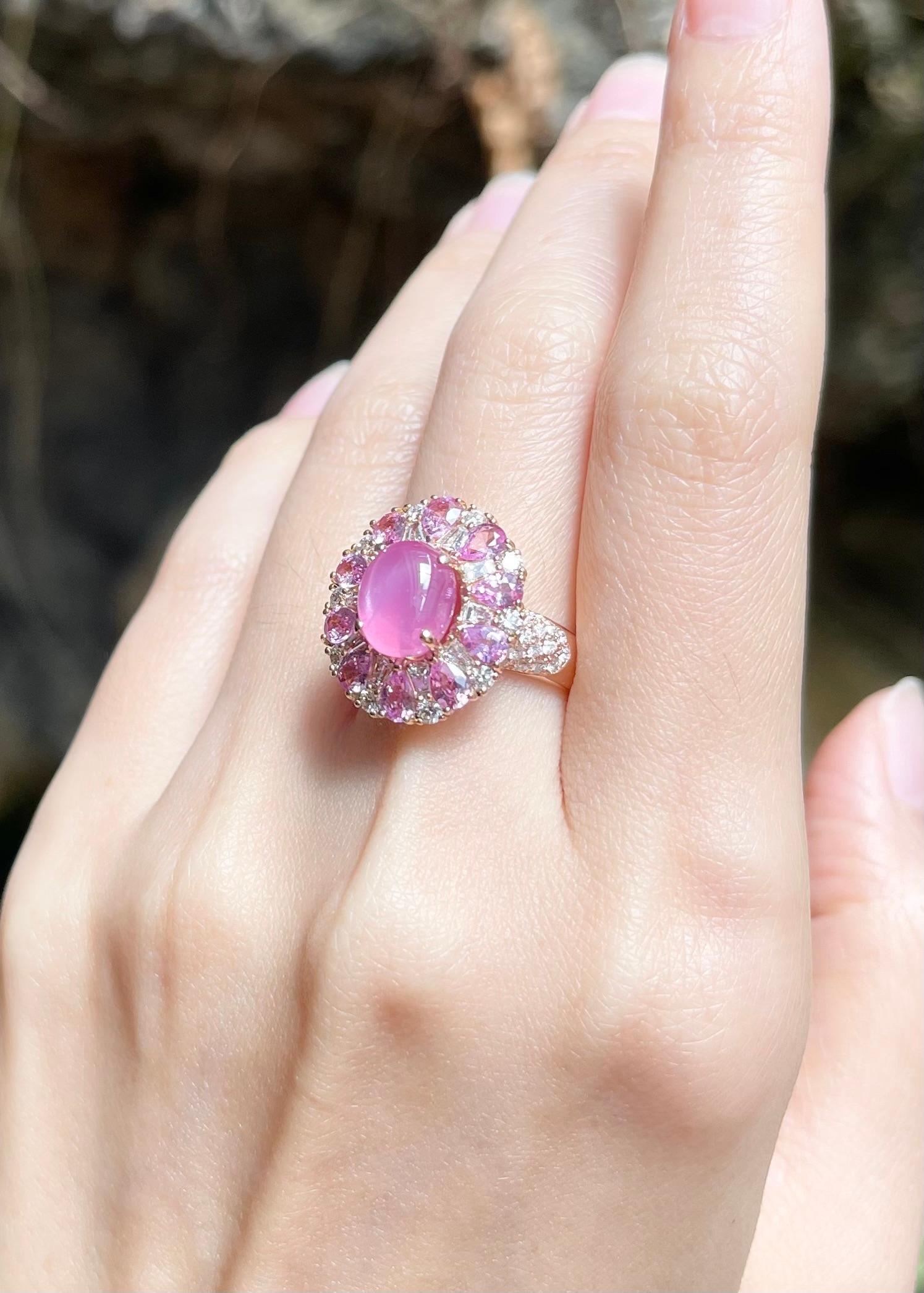 Mixed Cut Star Ruby, Pink Sapphire and Diamond Ring set in 18K Rose Gold Settings For Sale