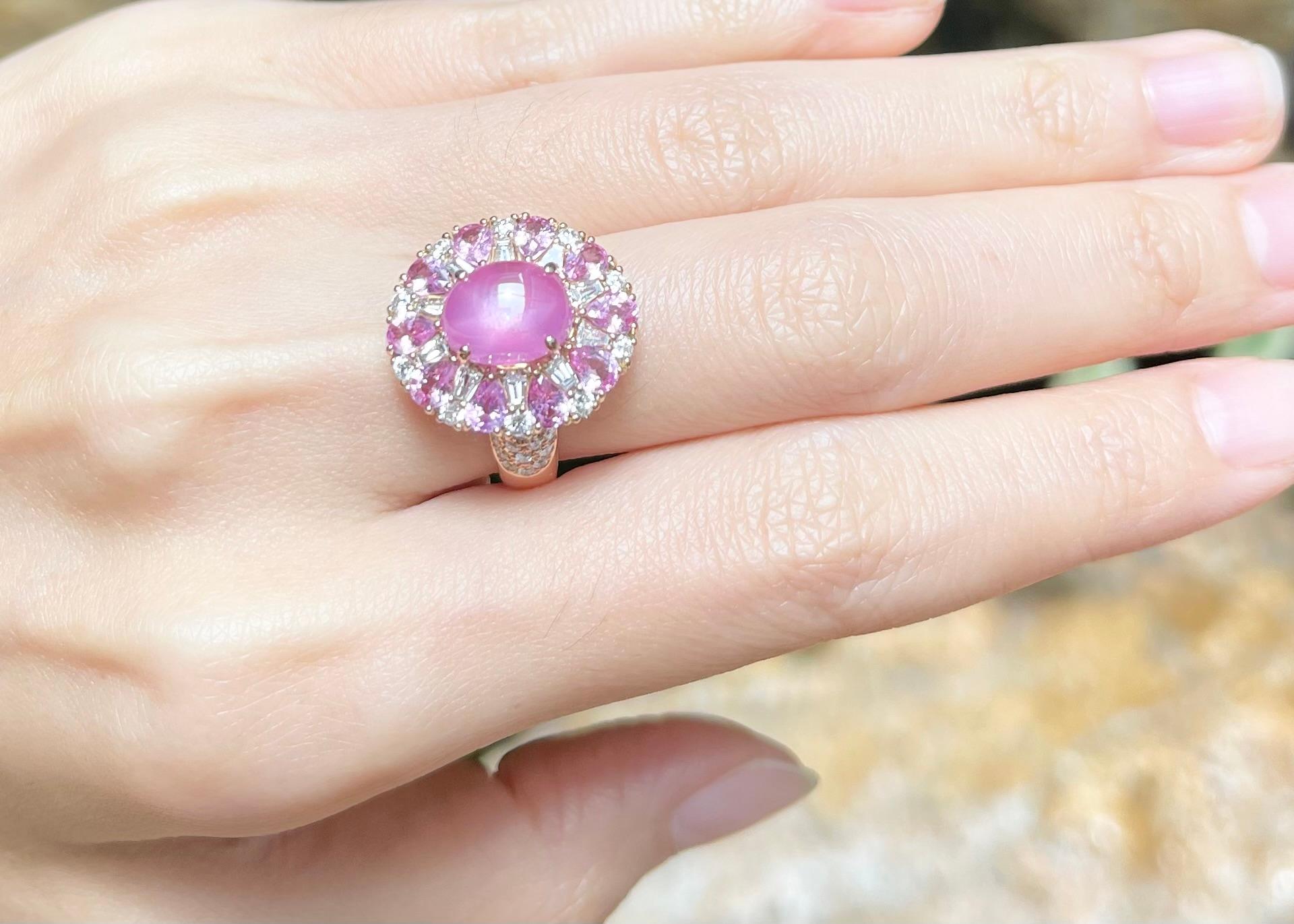 Mixed Cut Star Ruby, Pink Sapphire and Diamond Ring set in 18K Rose Gold Settings For Sale