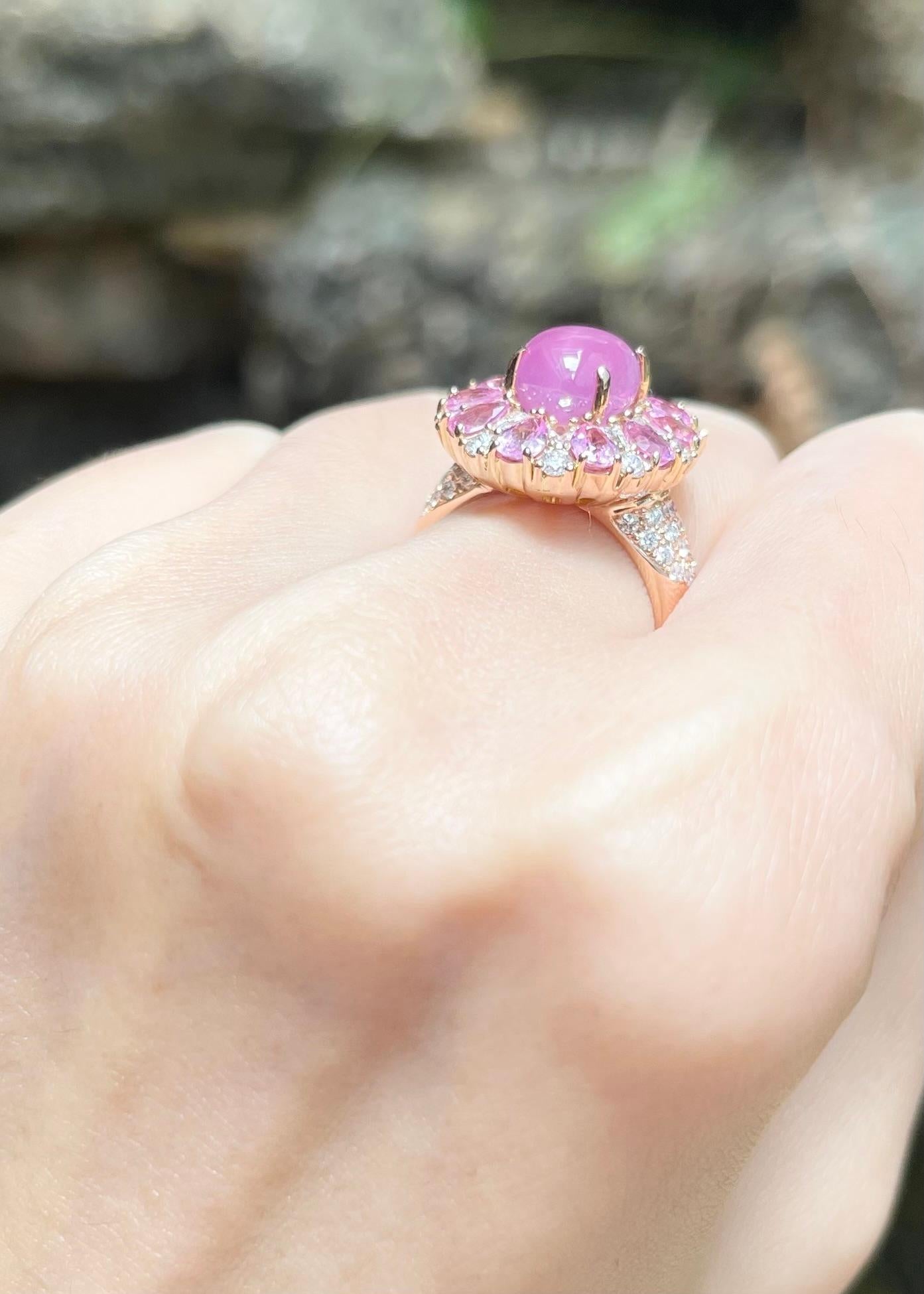 Star Ruby, Pink Sapphire and Diamond Ring set in 18K Rose Gold Settings In New Condition For Sale In Bangkok, TH