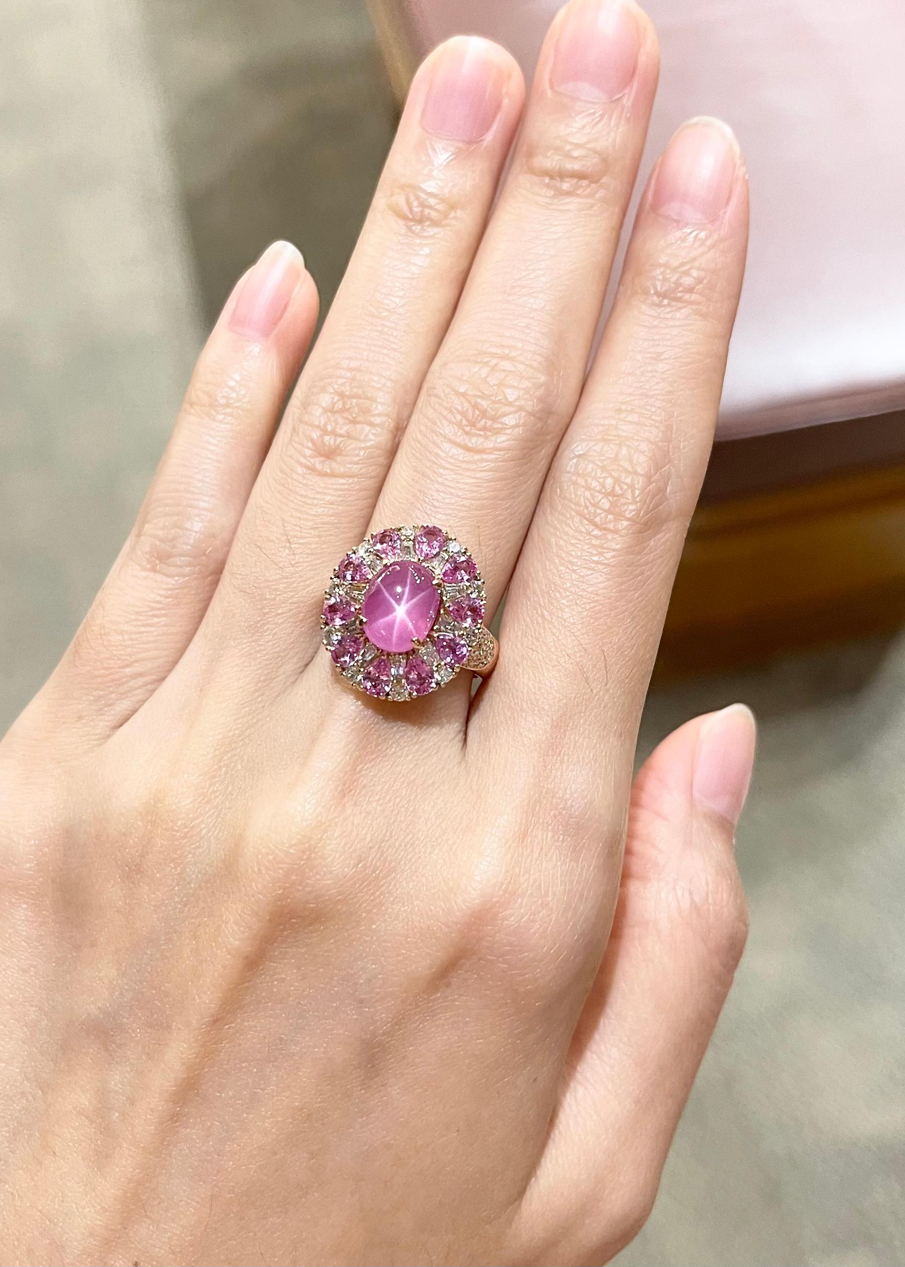 Star Ruby, Pink Sapphire and Diamond Ring set in 18K Rose Gold Settings For Sale 3