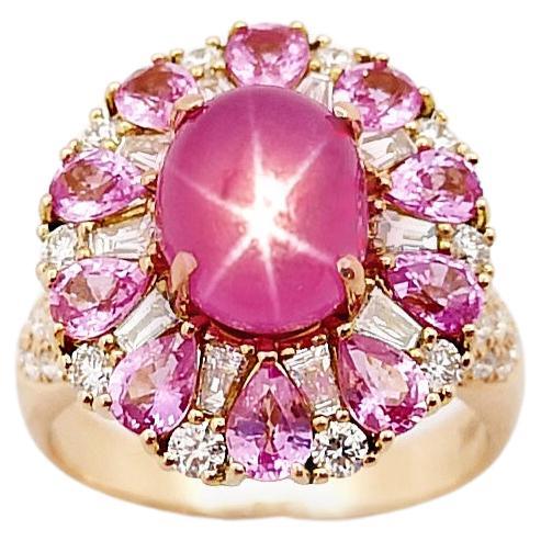 Star Ruby, Pink Sapphire and Diamond Ring set in 18K Rose Gold Settings For Sale