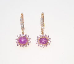 Star Ruby, Purple Sapphire and Diamond Earrings set in 18 Karat Rose Gold