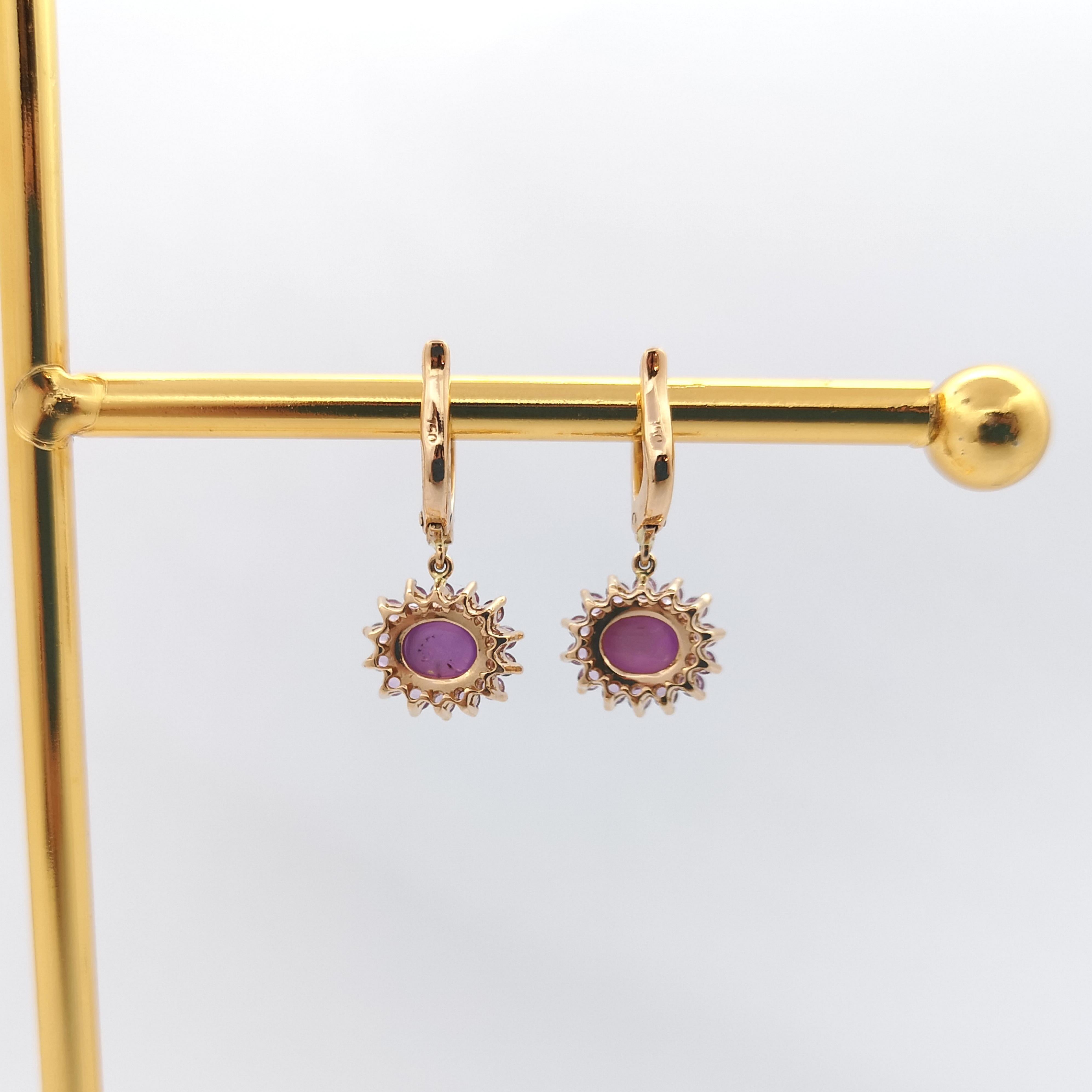 Star Ruby, Purple Sapphire and Diamond Earrings set in 18 Karat Rose Gold  For Sale 2