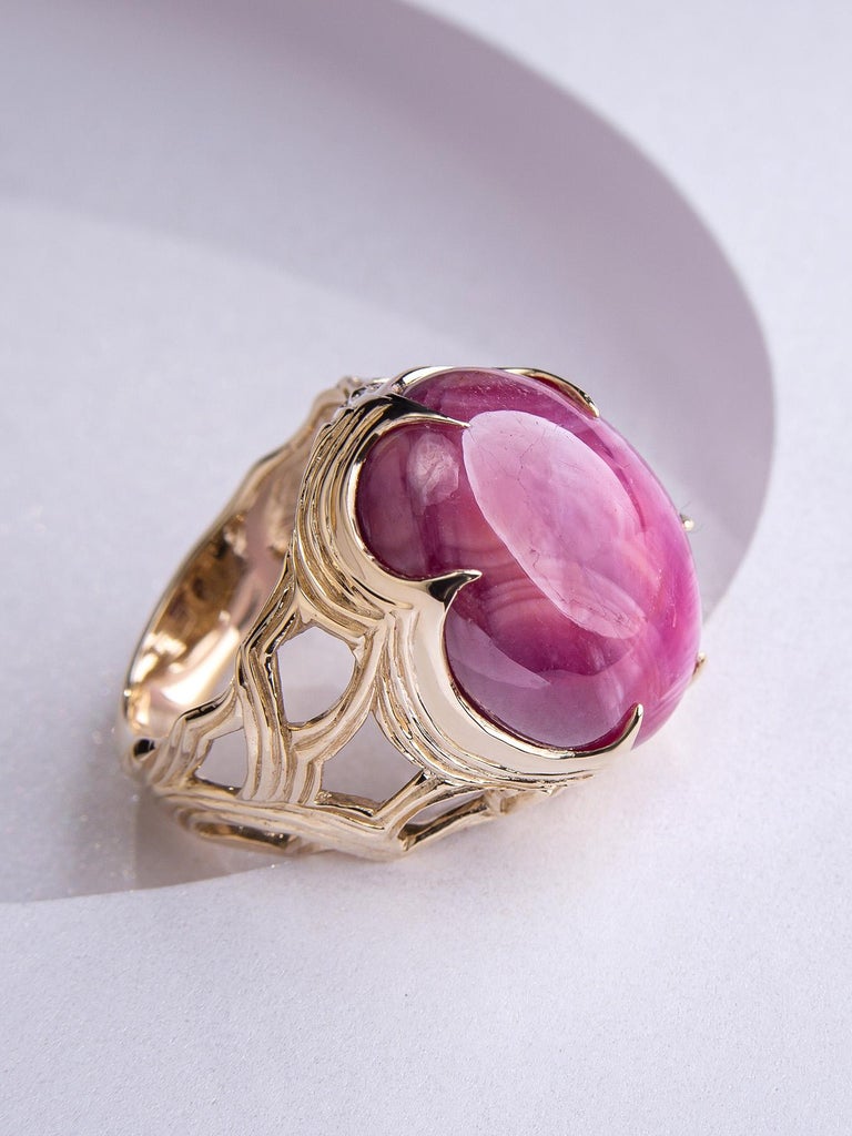 Star Ruby Ring gold large Engagement ring red stone For Sale at 1stDibs